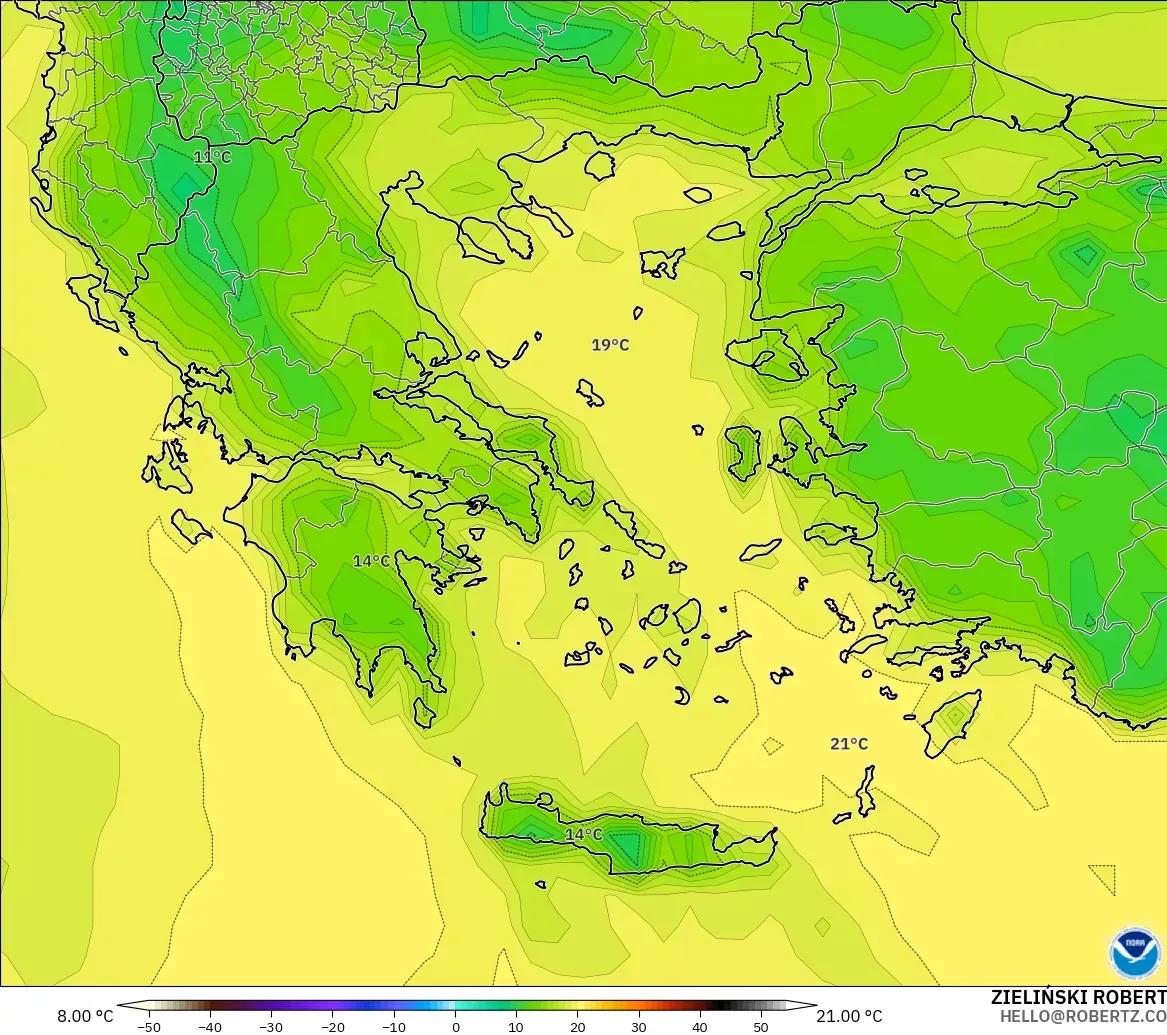 GFS modelo - Grecia, Punto de rocío a 2 m