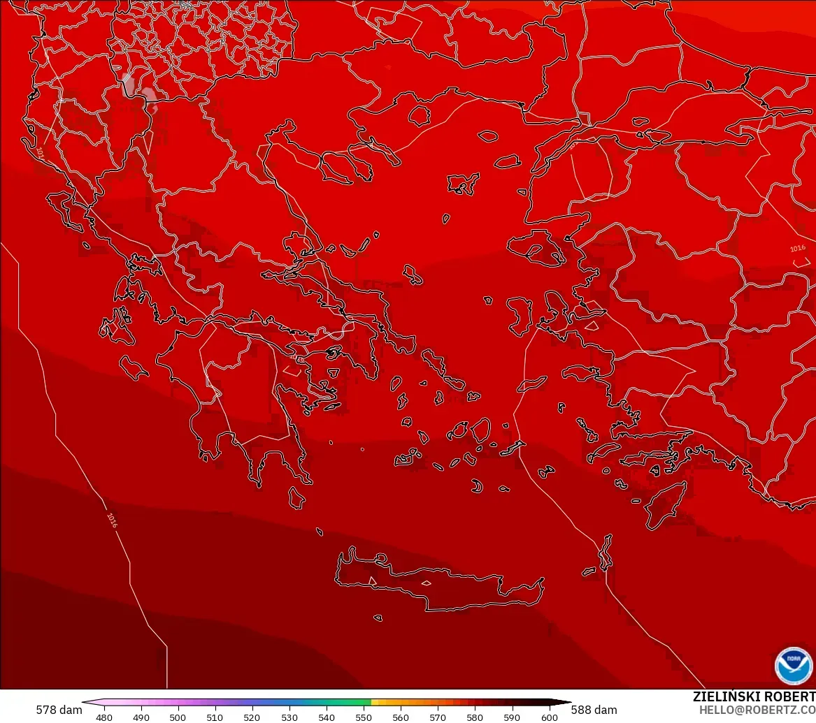 GFS modelo - Grecia, Altura geopotencial a 500 hPa