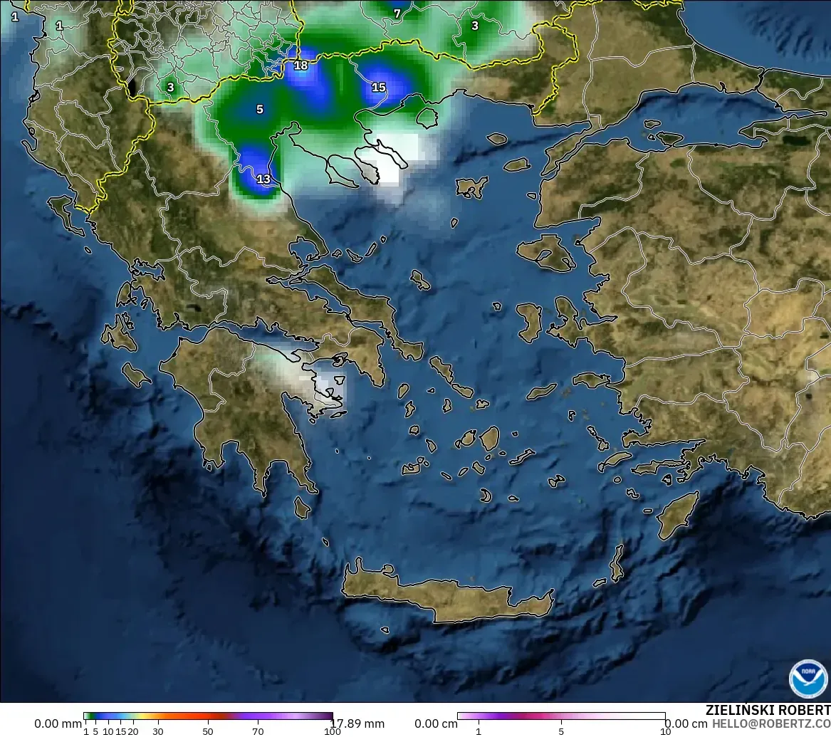 GFS modelo - Grecia, Precipitación, nubes y presión
