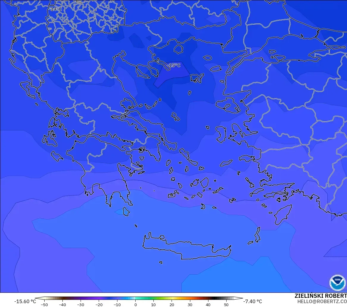 GFS modelo - Grecia, Temperatura a 500 hPa