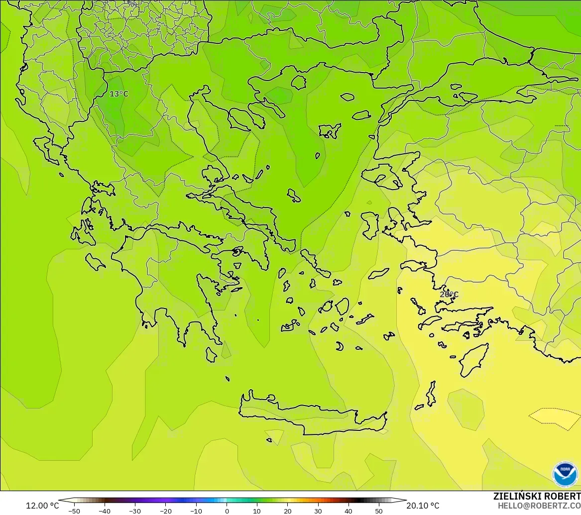 GFS modelo - Grecia, Temperatura a 850 hPa