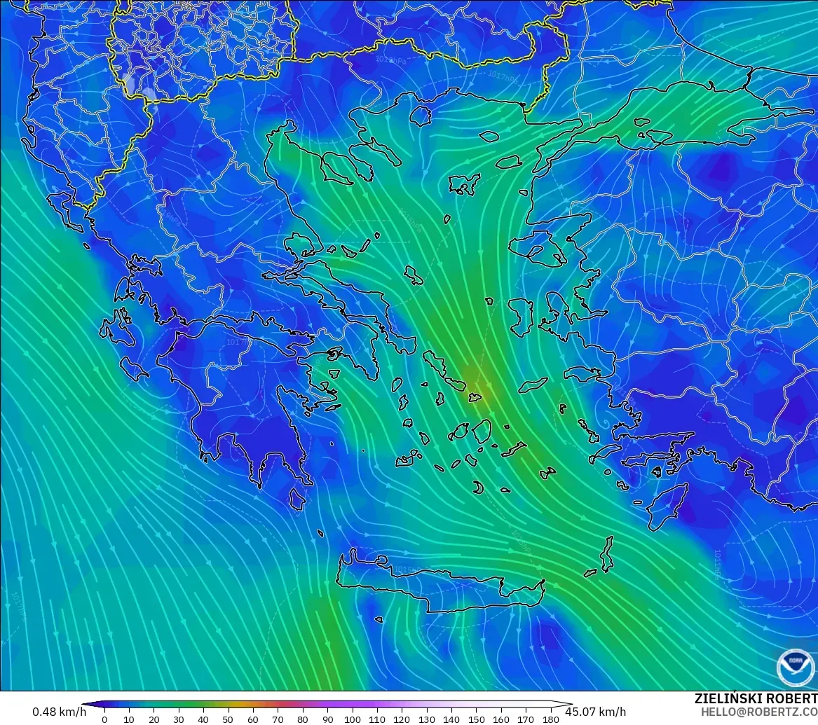 GFS modelo - Grecia, Viento a 10 m