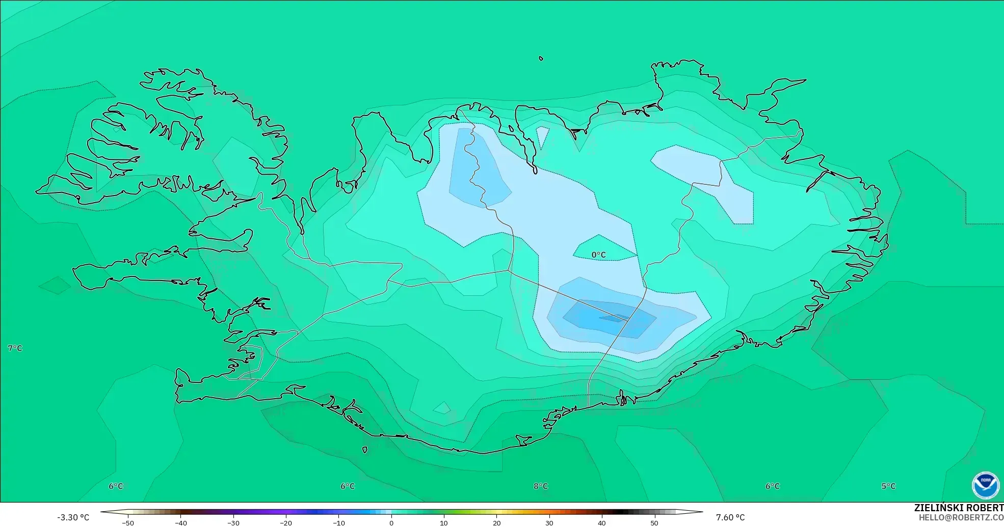 GFS modelo - Islandia, Punto de rocío a 2 m