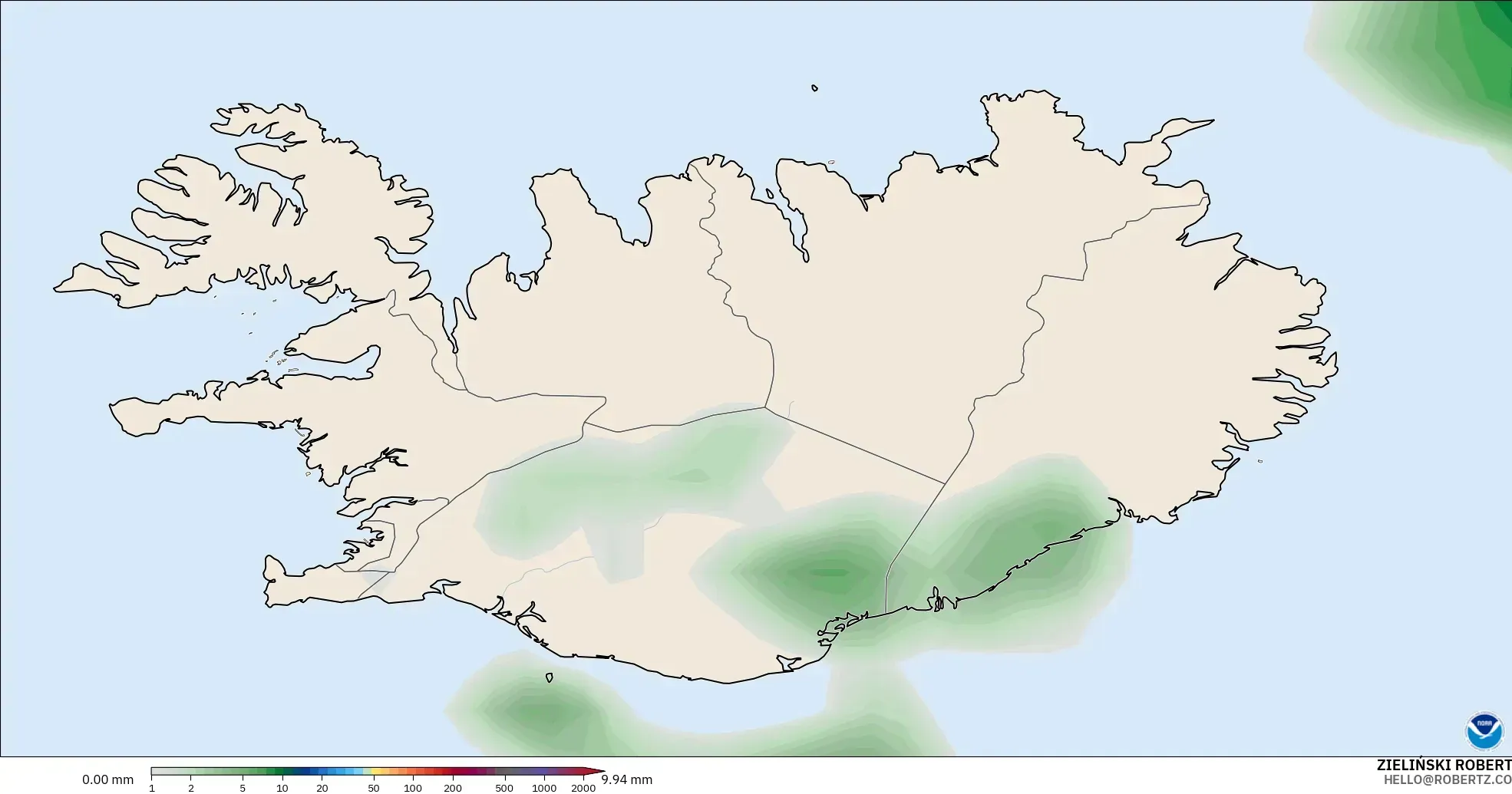 GFS modelo - Islandia, Acumulación de precipitación