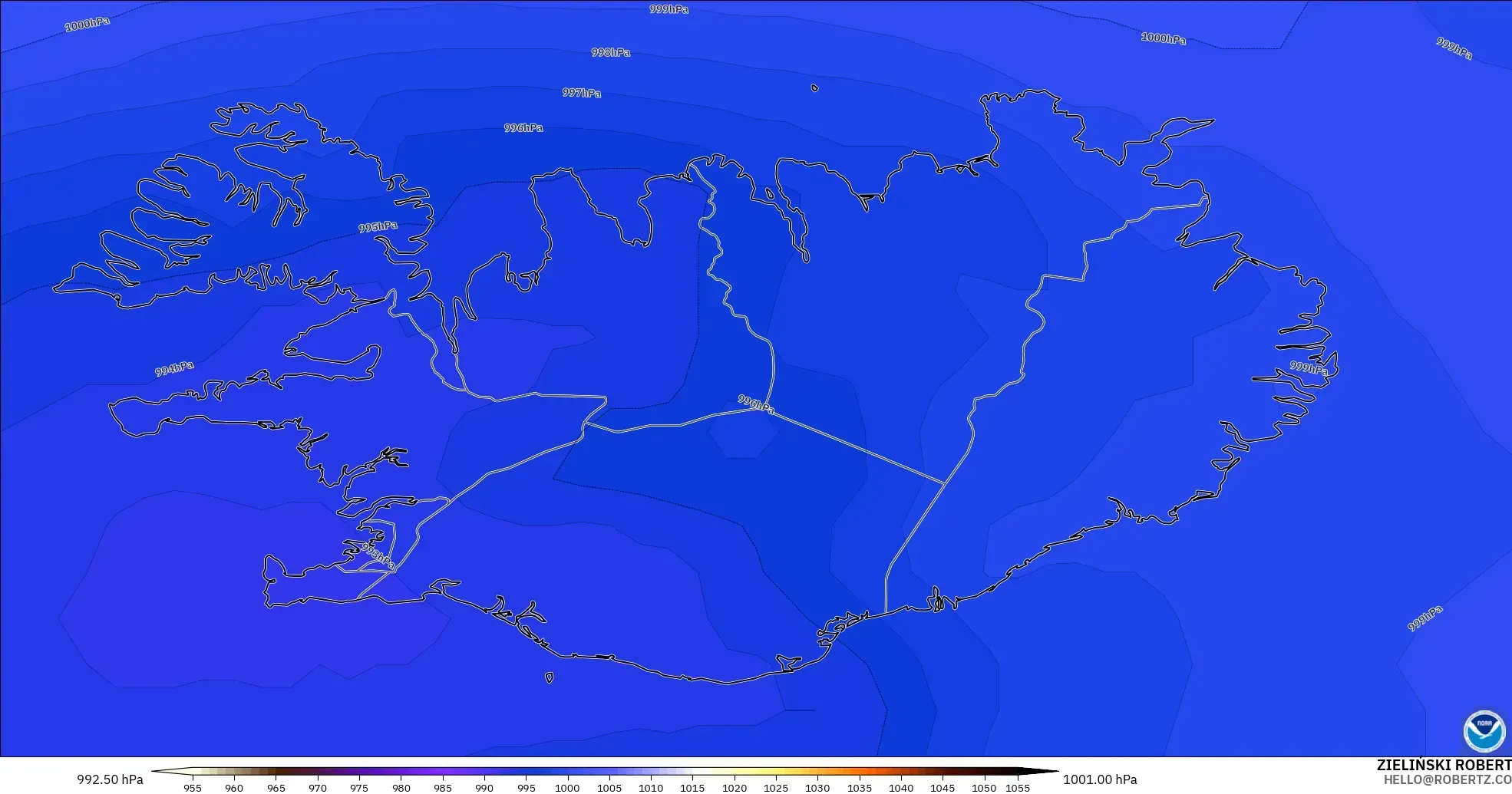 GFS modelo - Islandia, Presión