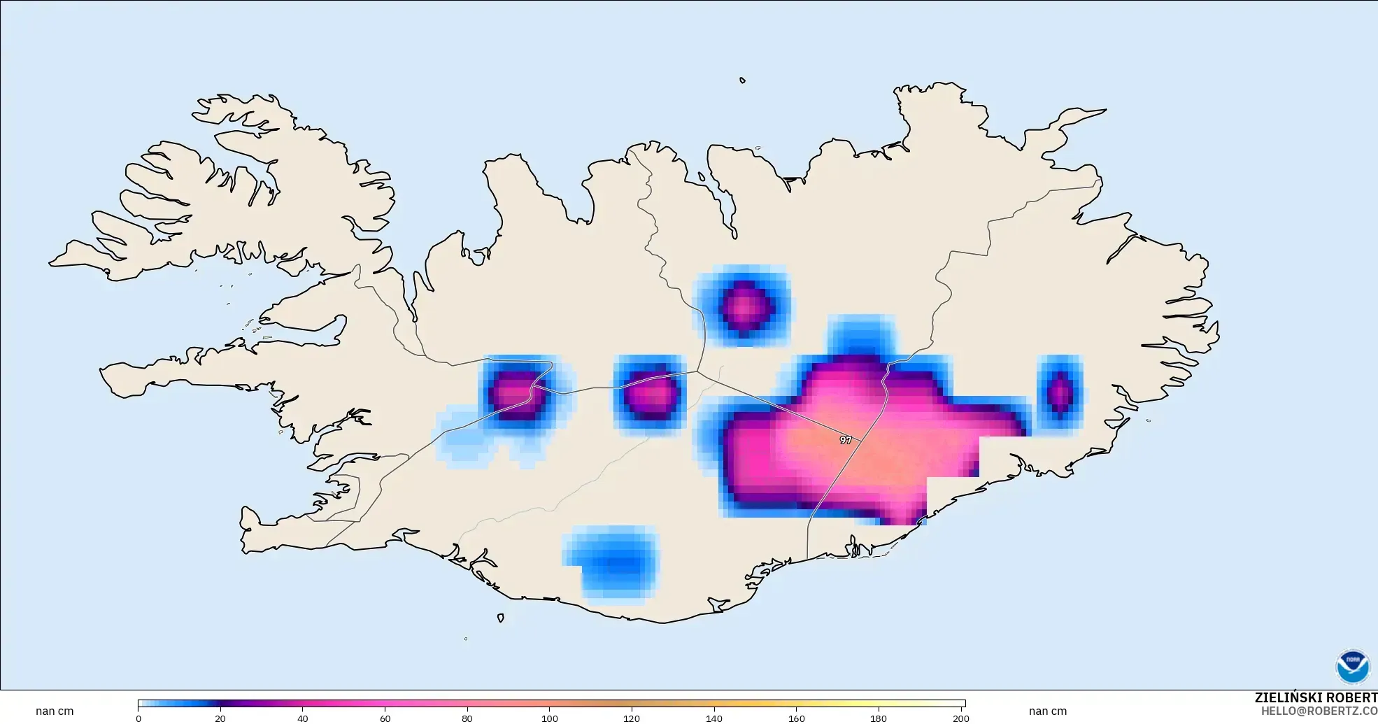 GFS modelo - Islandia, Profundidad de nieve