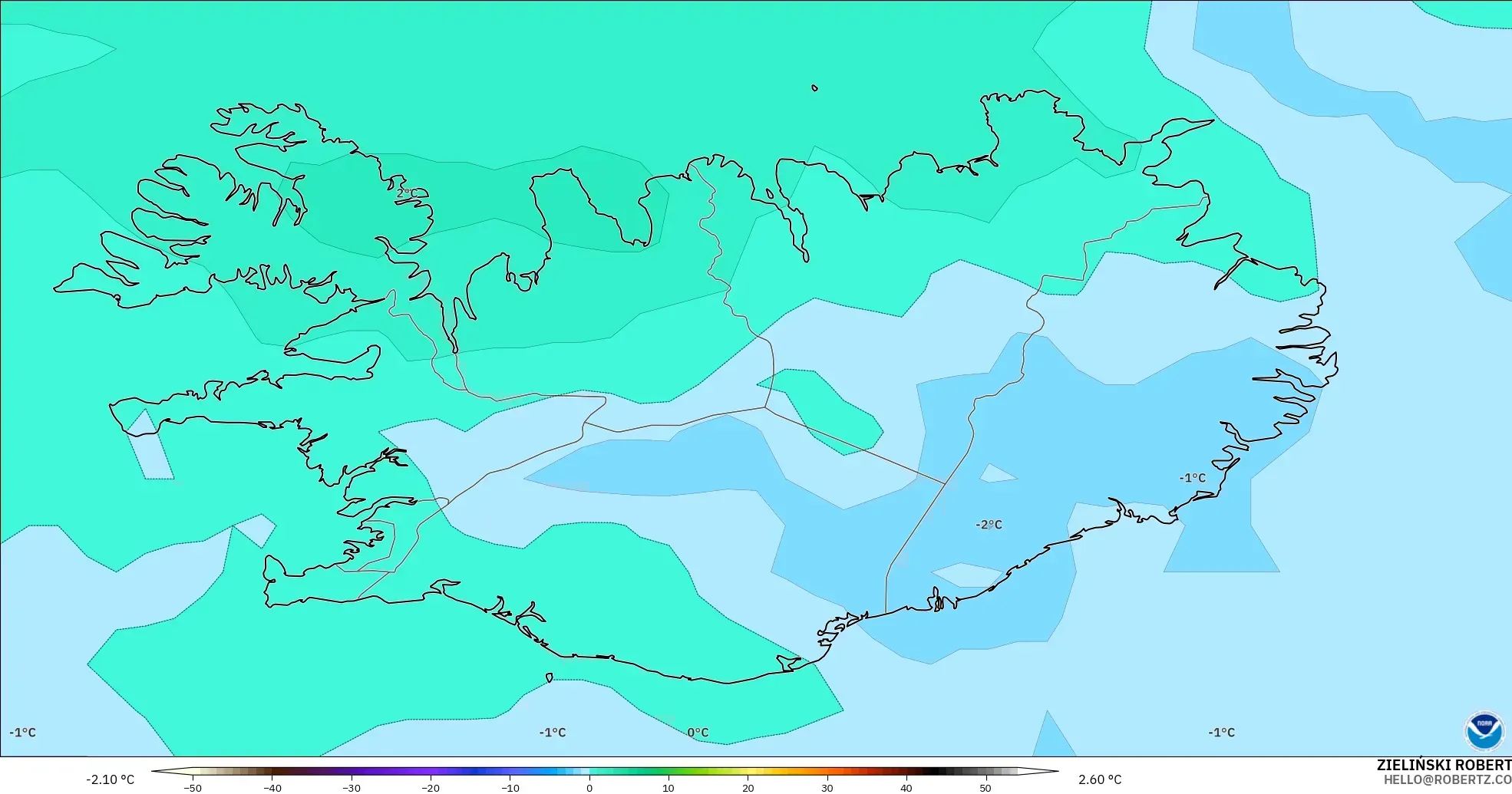 GFS modelo - Islandia, Temperatura a 850 hPa
