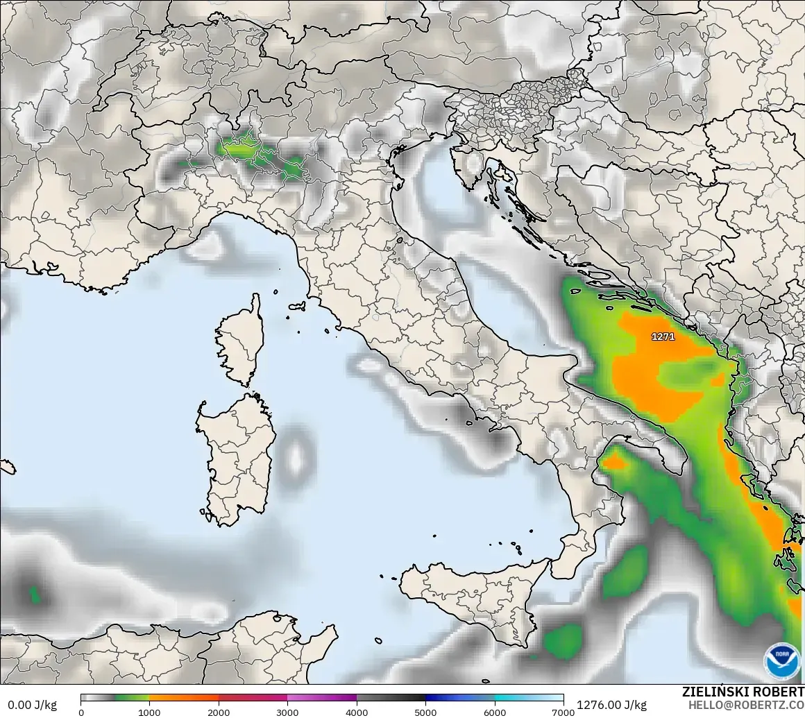 GFS modelo - Italia, CAPE