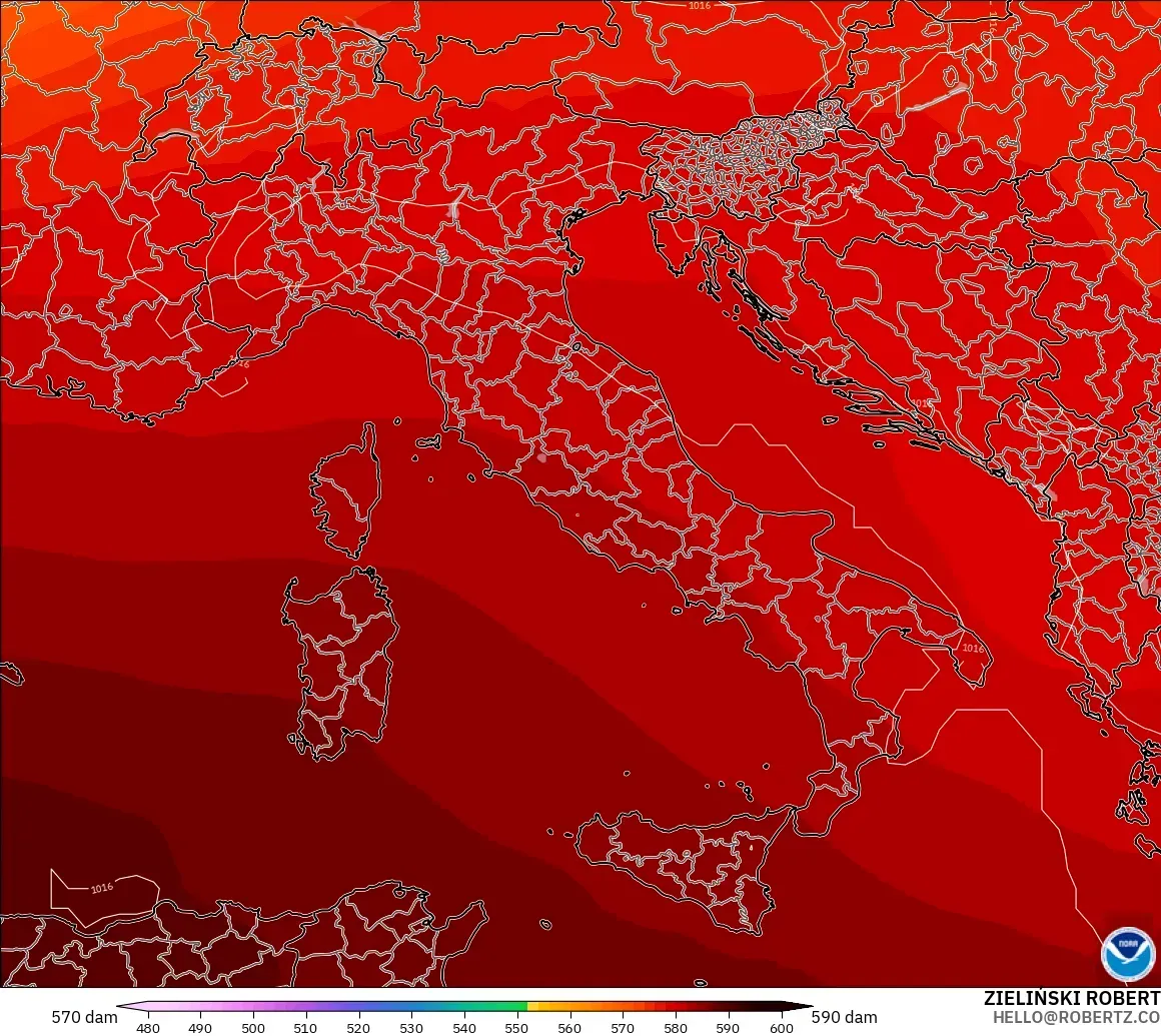 GFS modelo - Italia, Altura geopotencial a 500 hPa