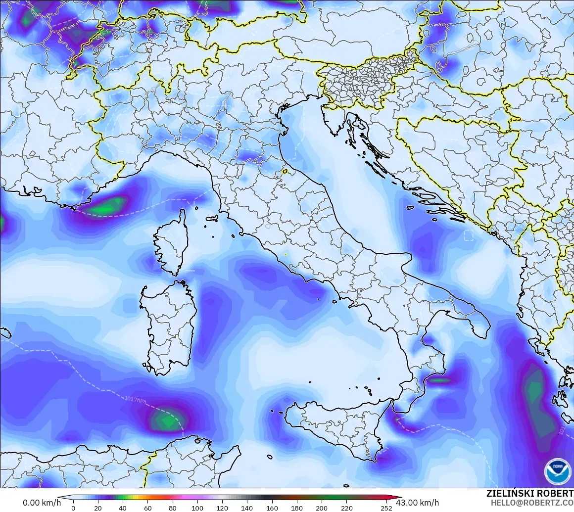 GFS modelo - Italia, Ráfagas de viento