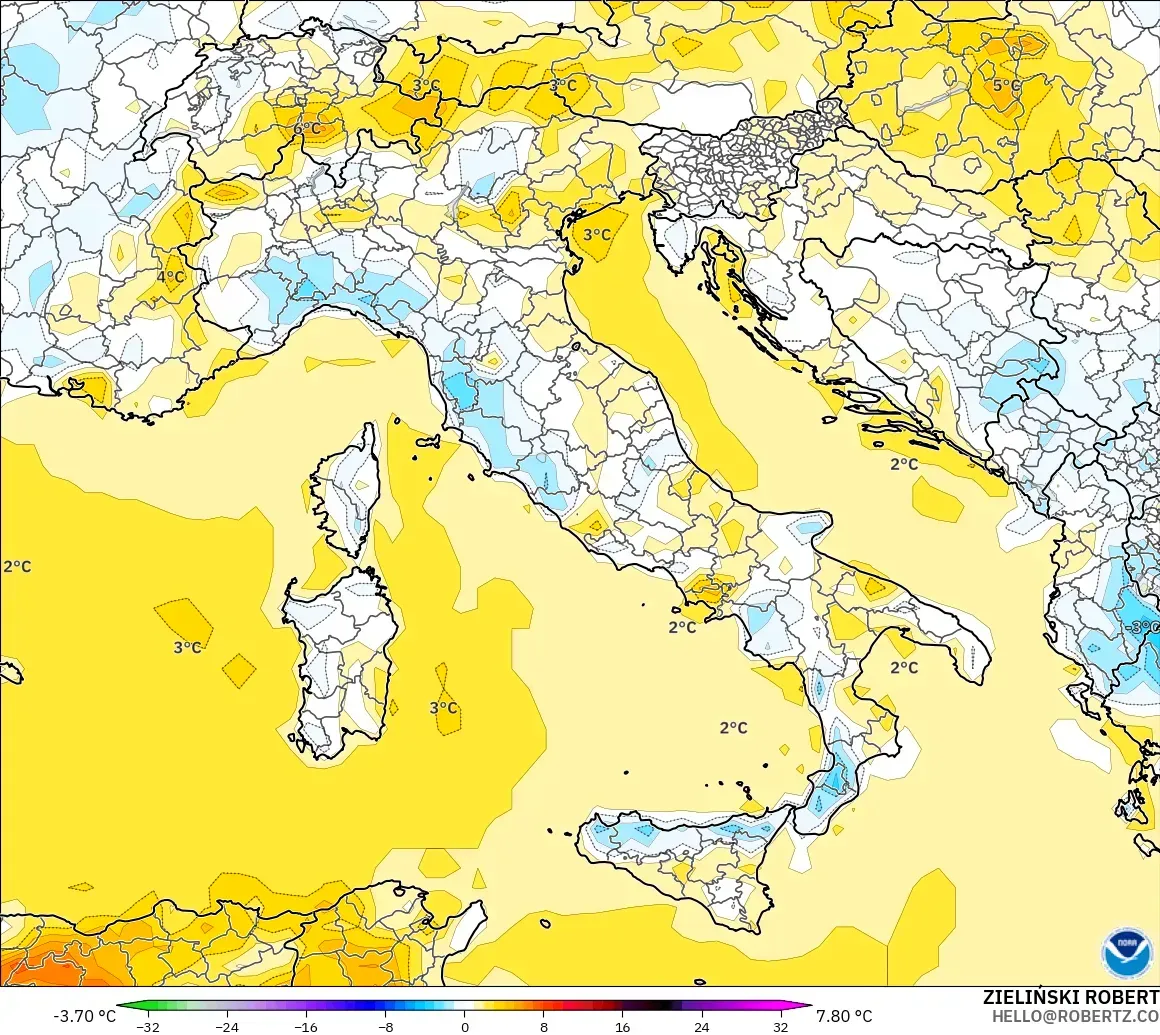GFS modelo - Italia, Anomalía de temperatura a 2 m