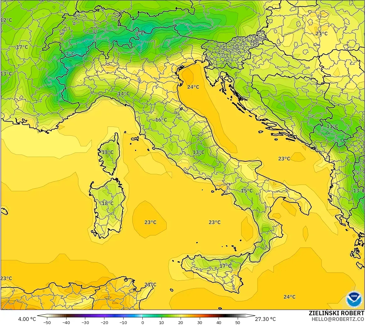 GFS modelo - Italia, Temperatura a 2 m