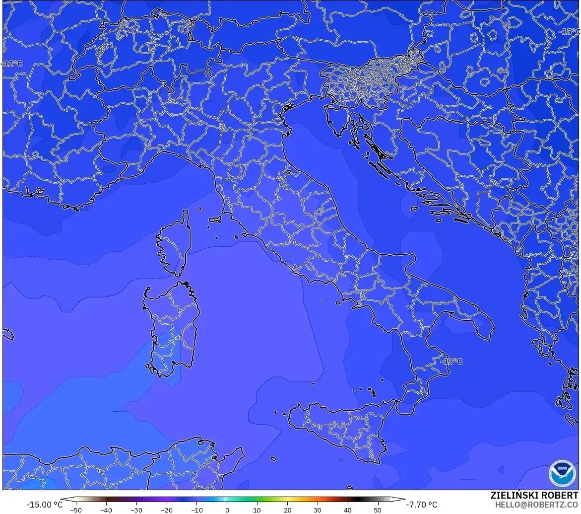 GFS modelo - Italia, Temperatura a 500 hPa