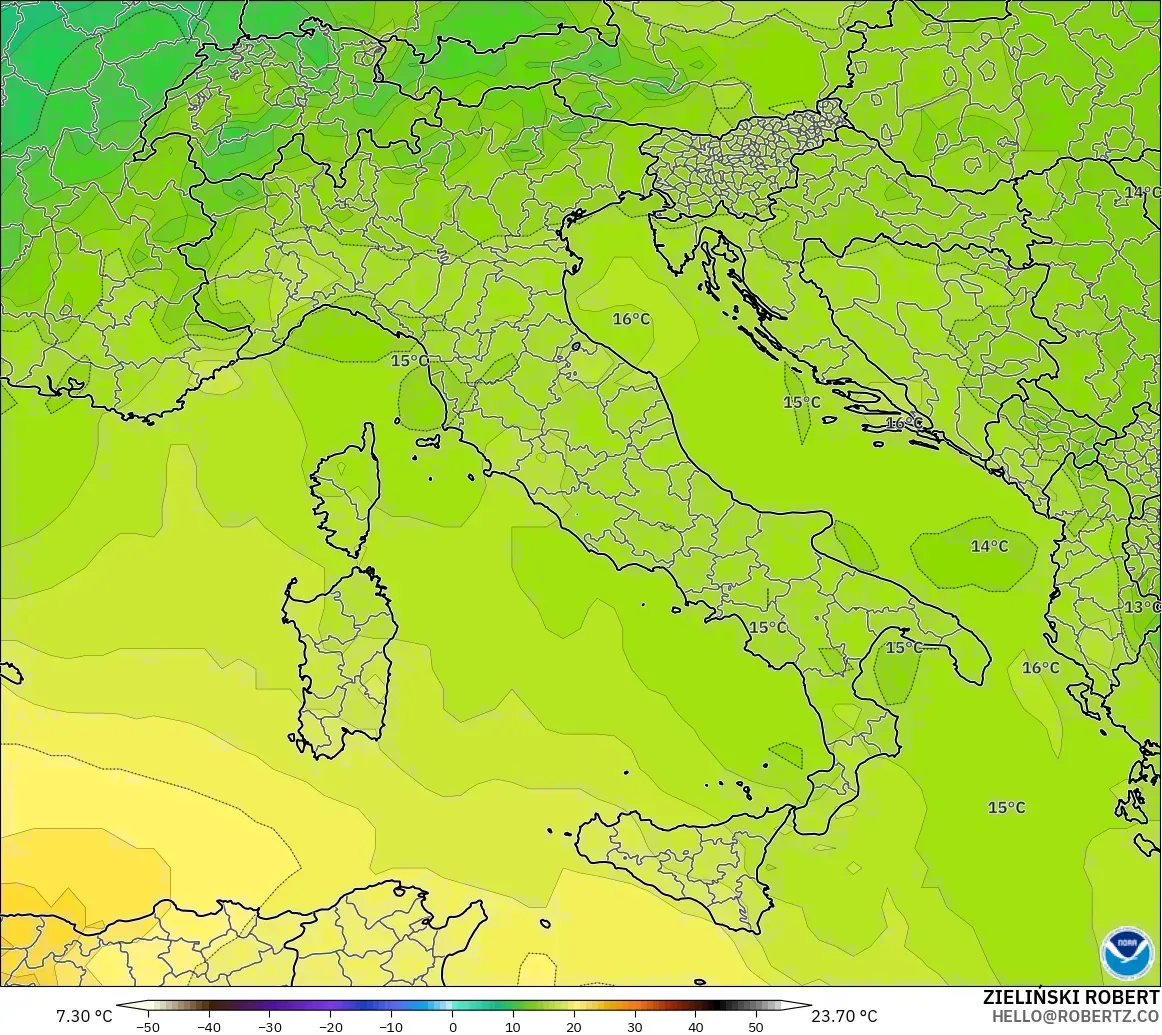GFS modelo - Italia, Temperatura a 850 hPa