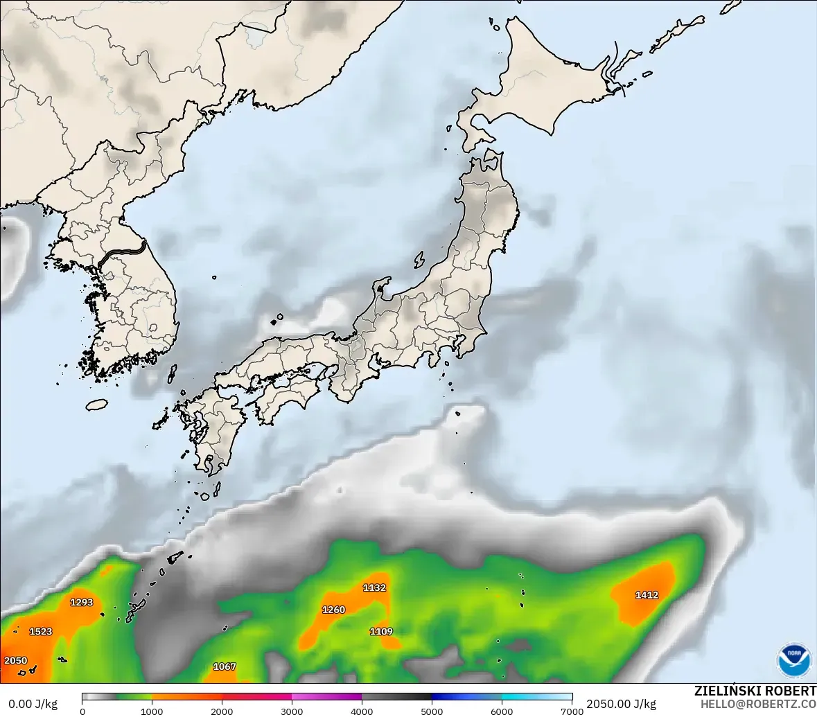 GFS modelo - Japón, CAPE