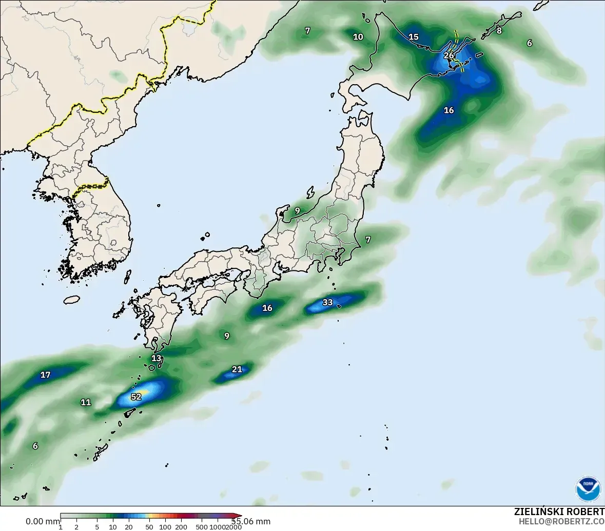GFS modelo - Japón, Acumulación de precipitación