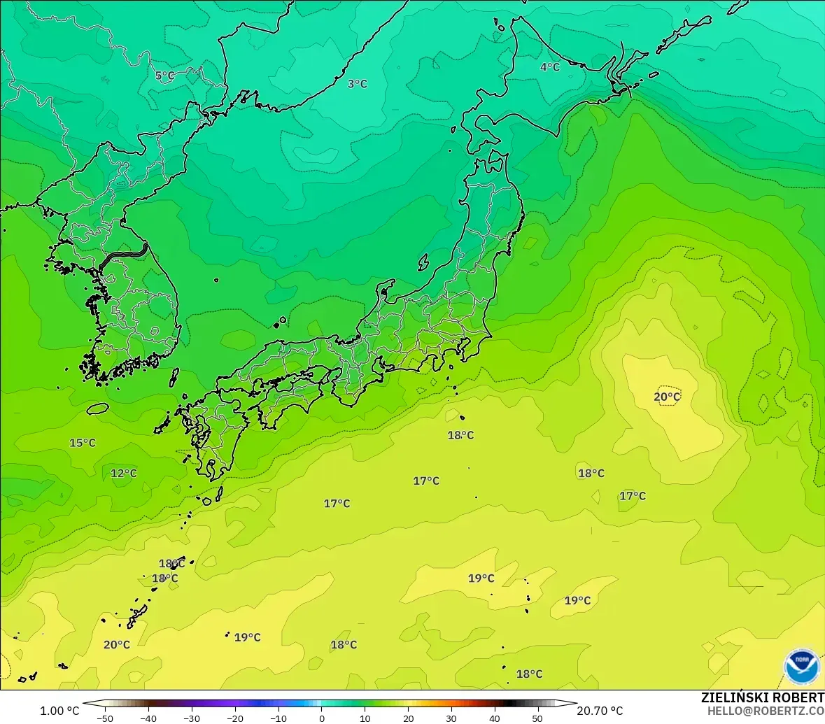 GFS modelo - Japón, Temperatura a 850 hPa