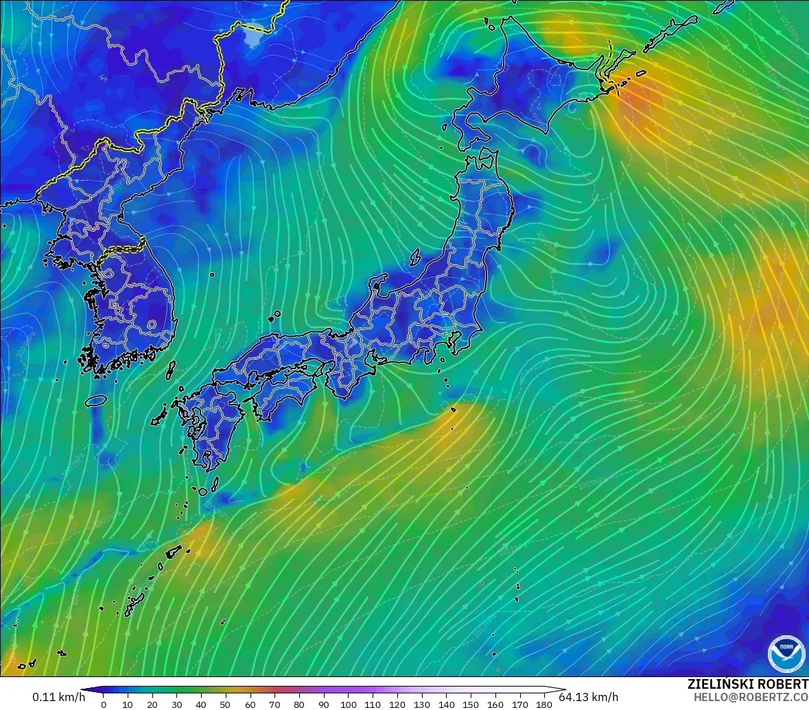 GFS modelo - Japón, Viento a 10 m