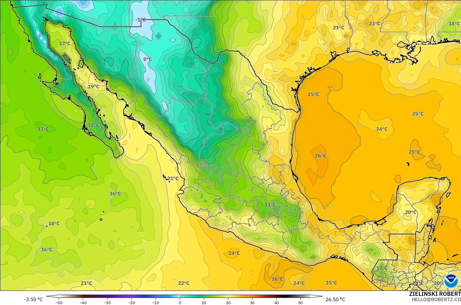 GFS modelo - México, Punto de rocío a 2 m