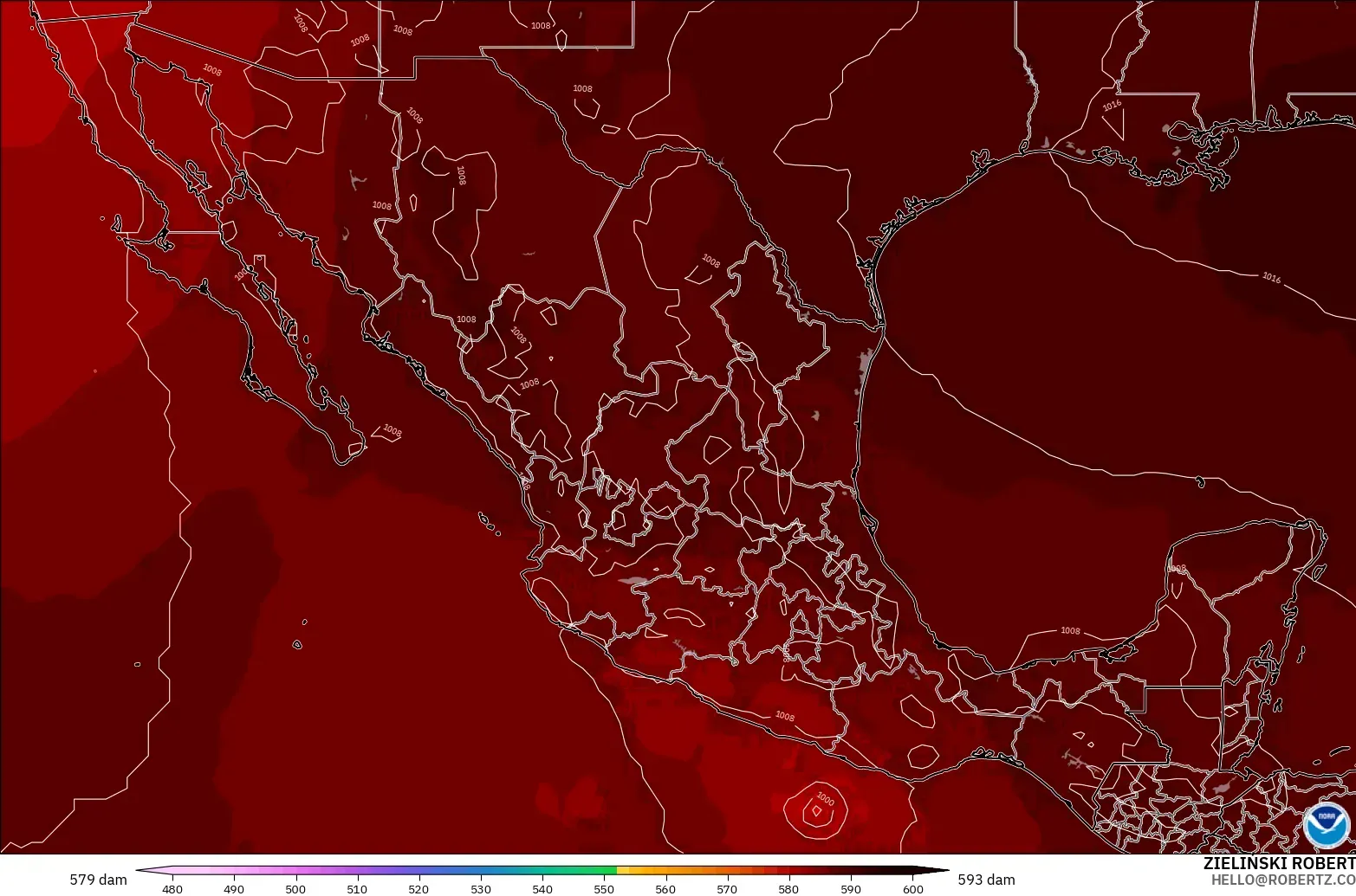 GFS modelo - México, Altura geopotencial a 500 hPa
