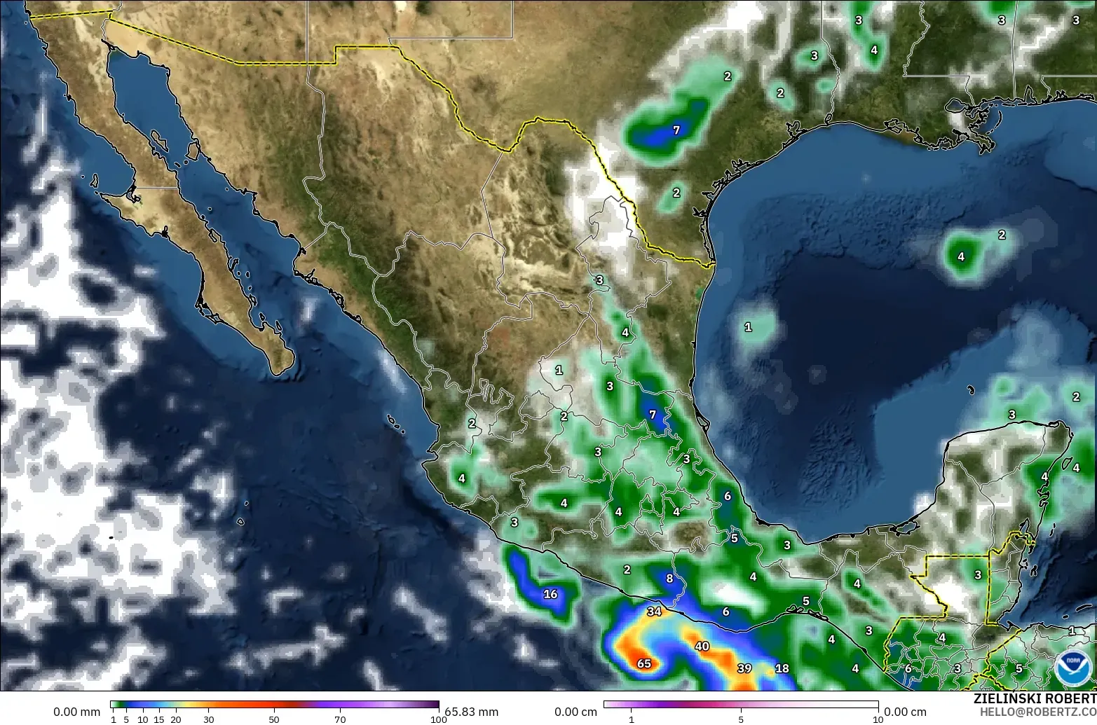 GFS modelo - México, Precipitación, nubes y presión