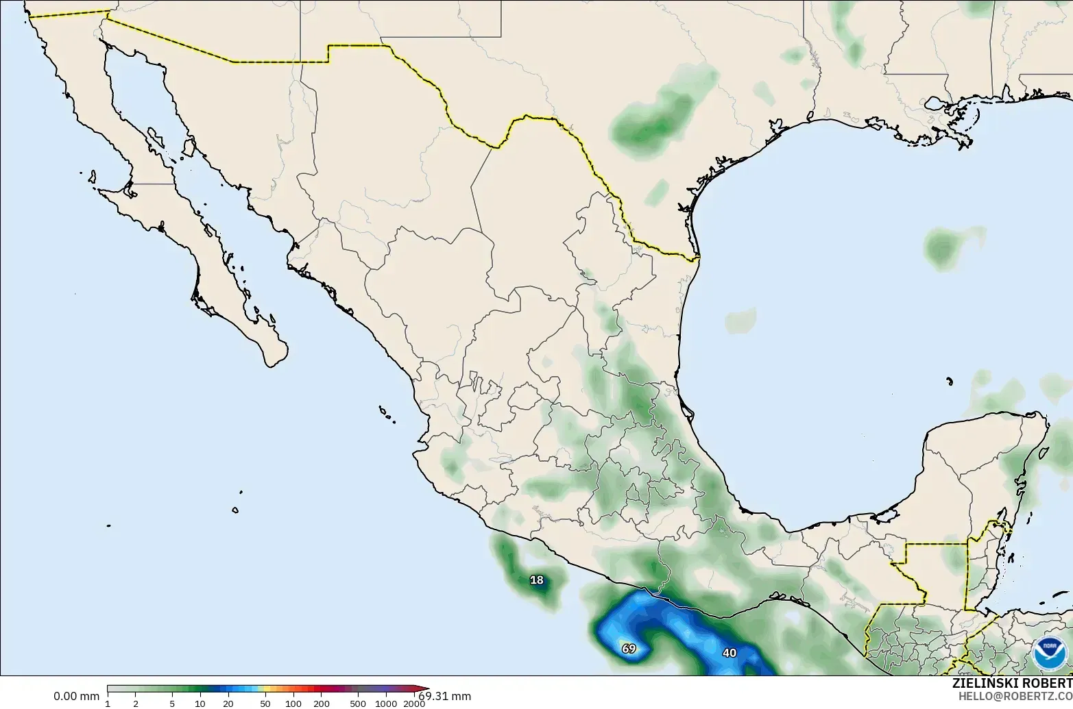 GFS modelo - México, Acumulación de precipitación