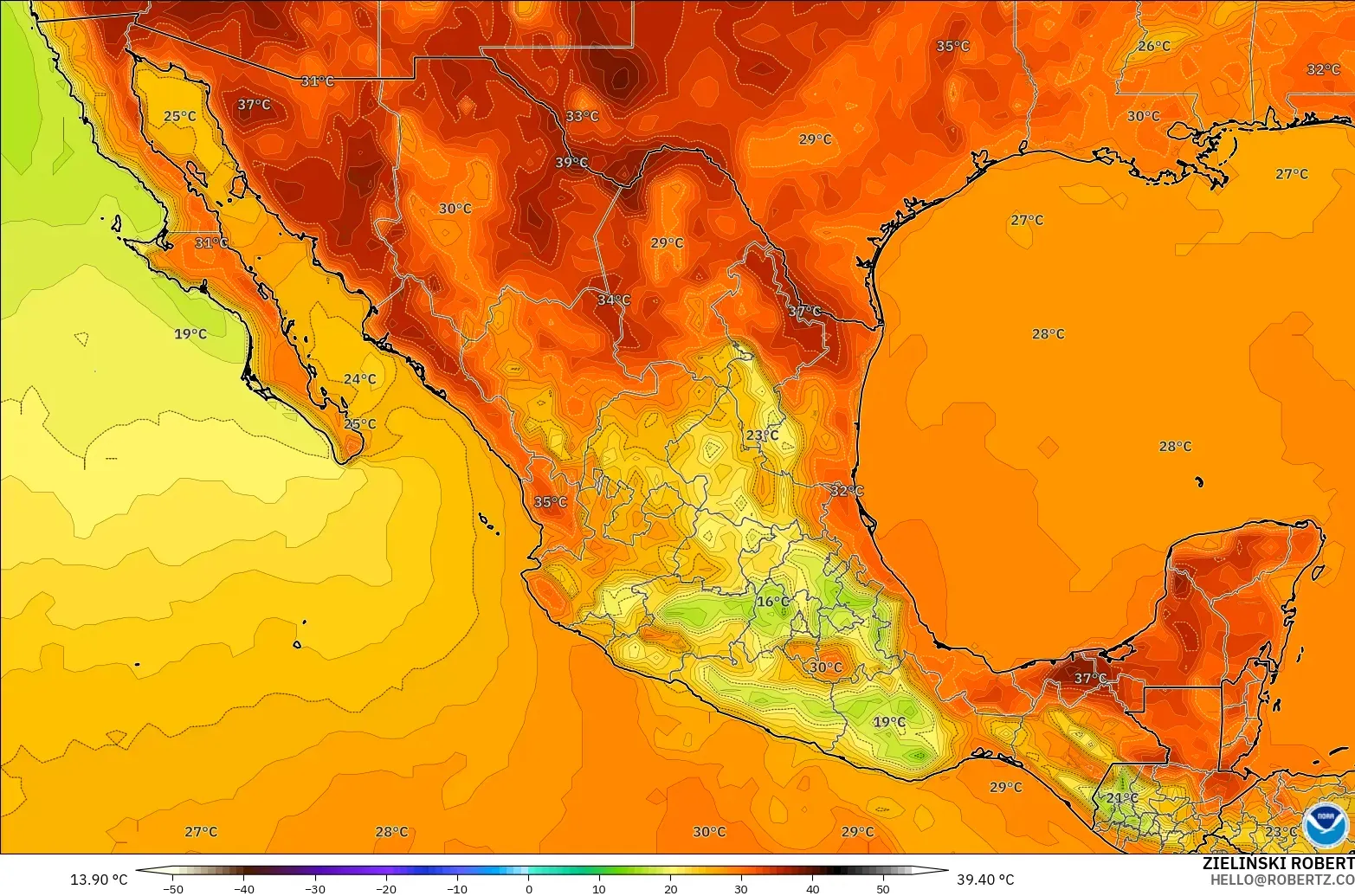 GFS modelo - México, Temperatura a 2 m