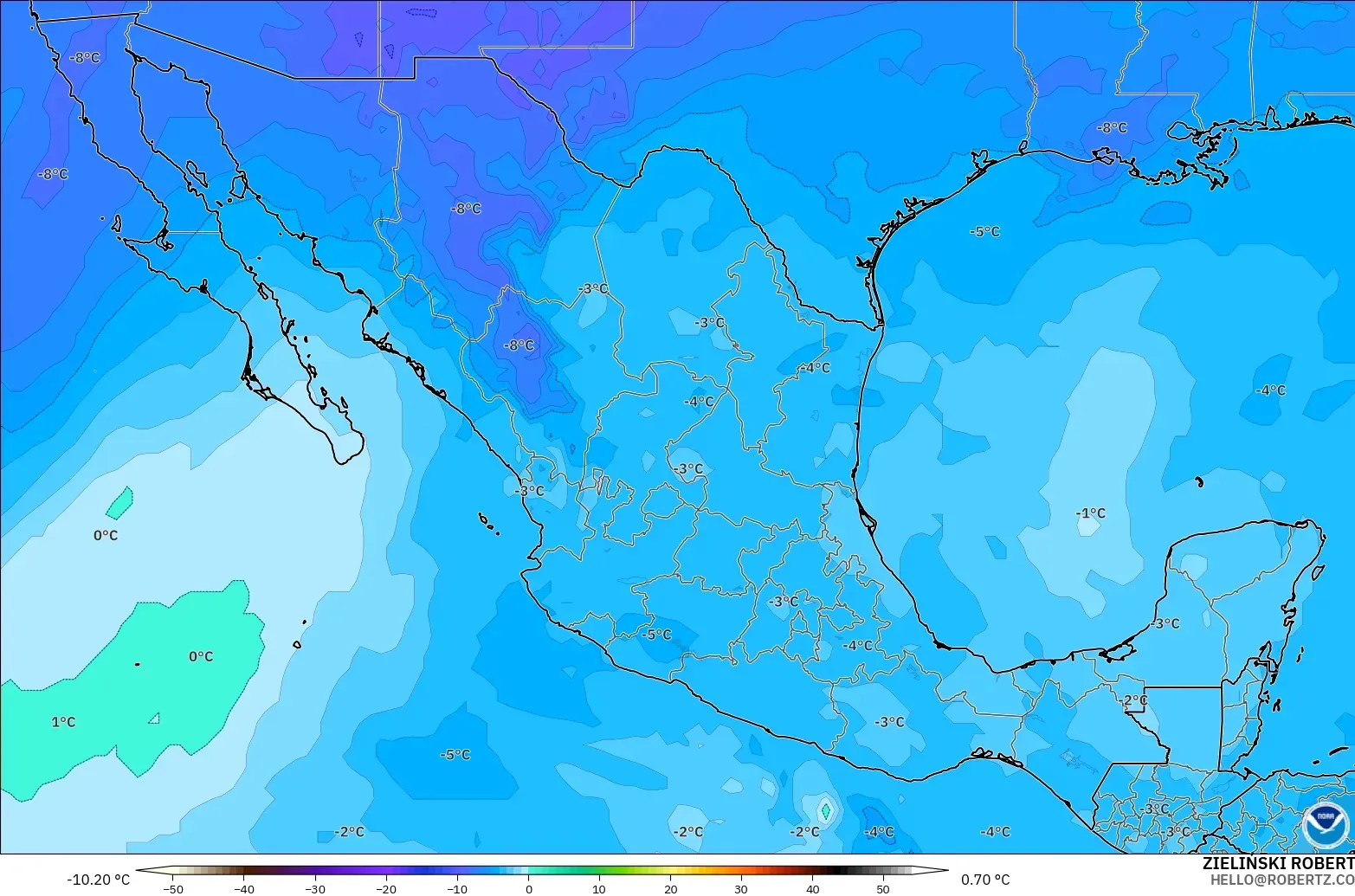GFS modelo - México, Temperatura a 500 hPa