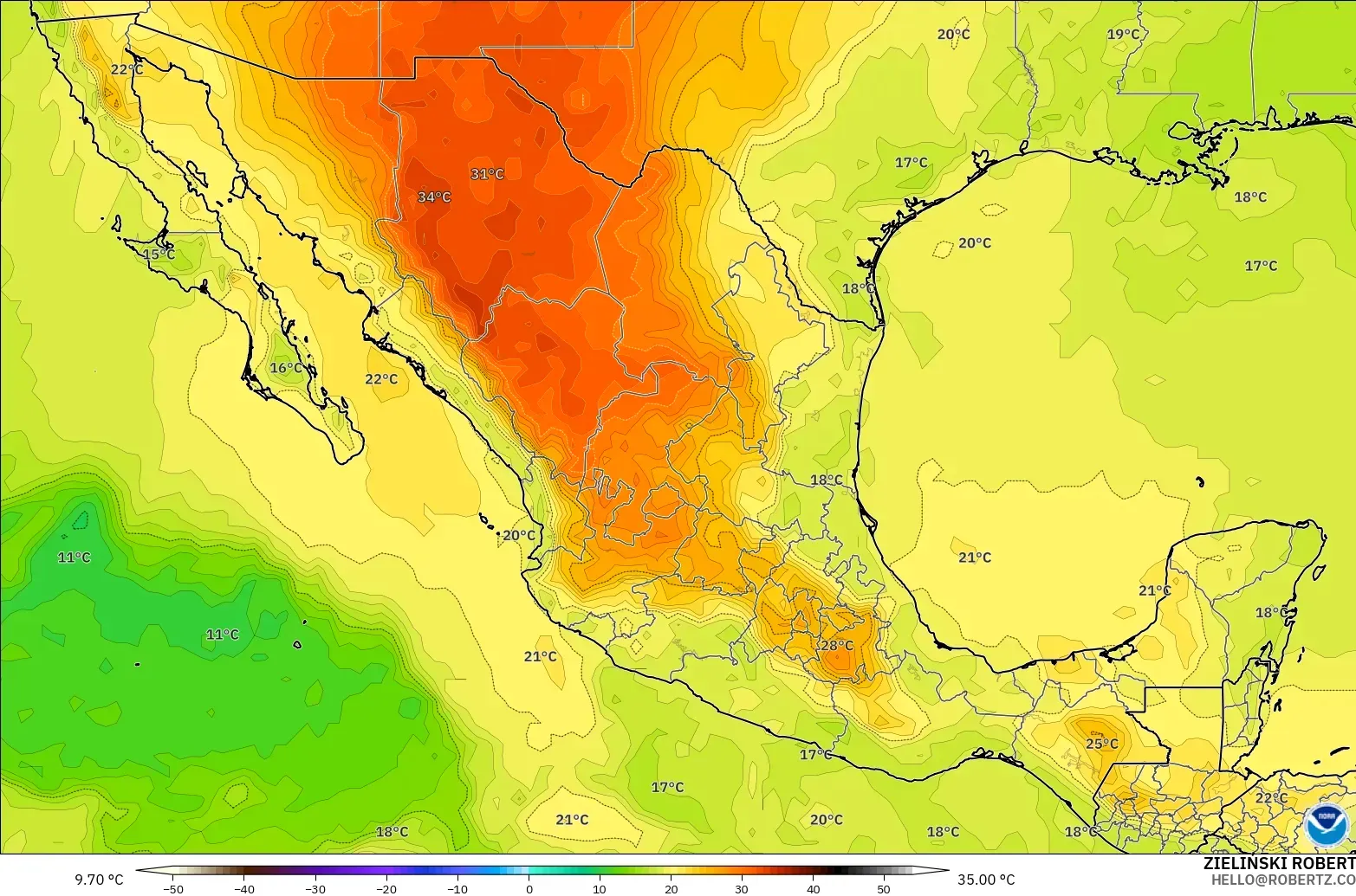 GFS modelo - México, Temperatura a 850 hPa