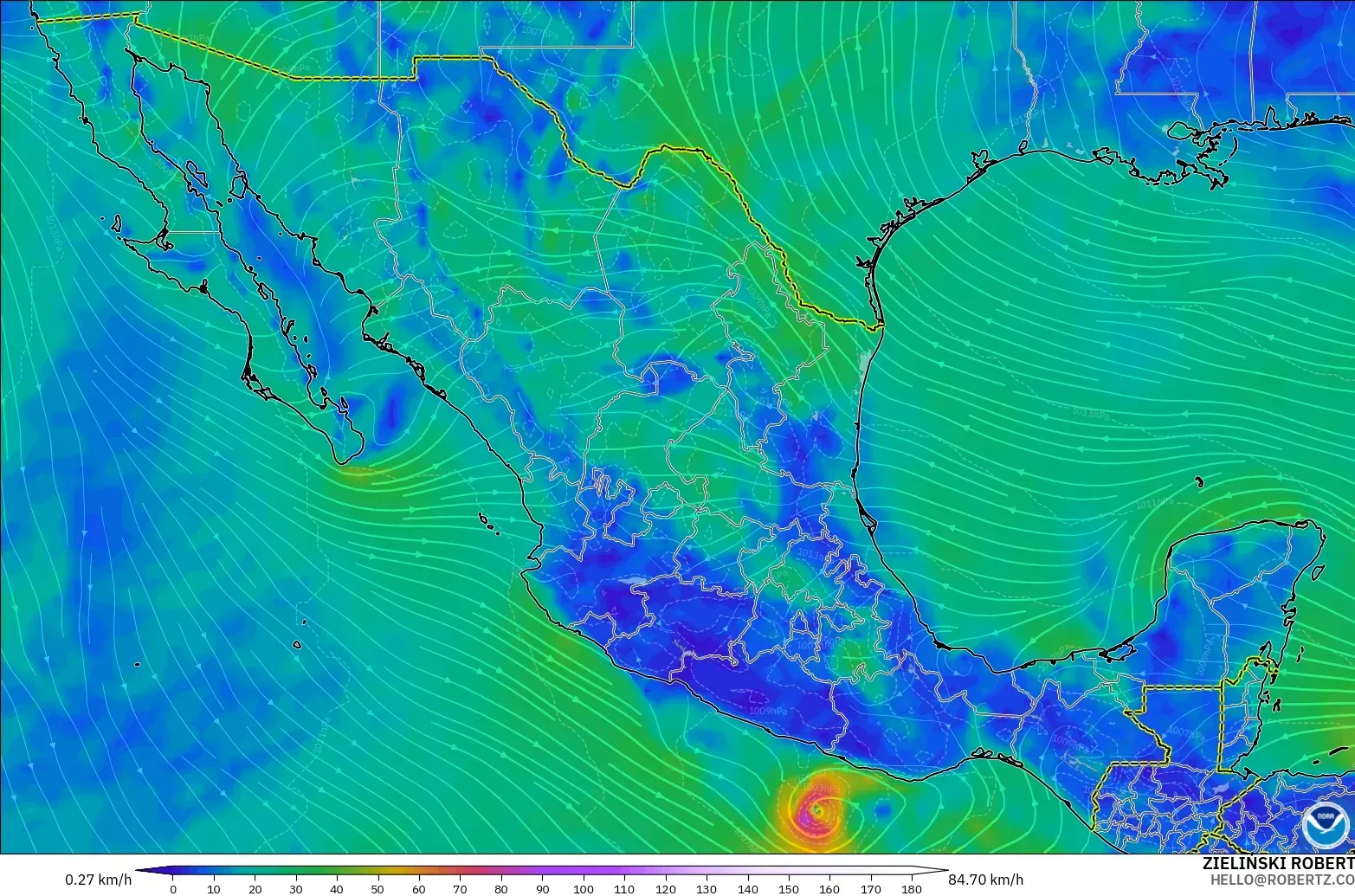 GFS modelo - México, Viento a 10 m