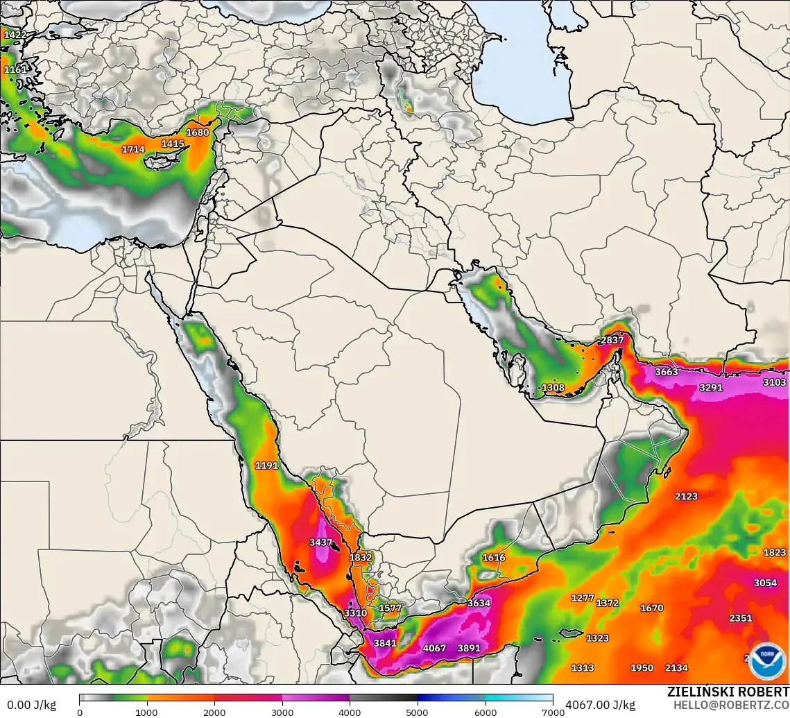 GFS modelo - Oriente Medio, CAPE