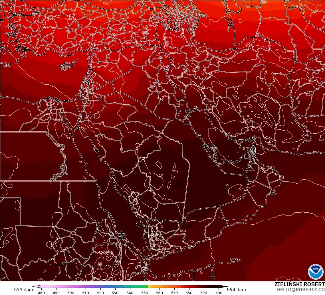 GFS modelo - Oriente Medio, Altura geopotencial a 500 hPa