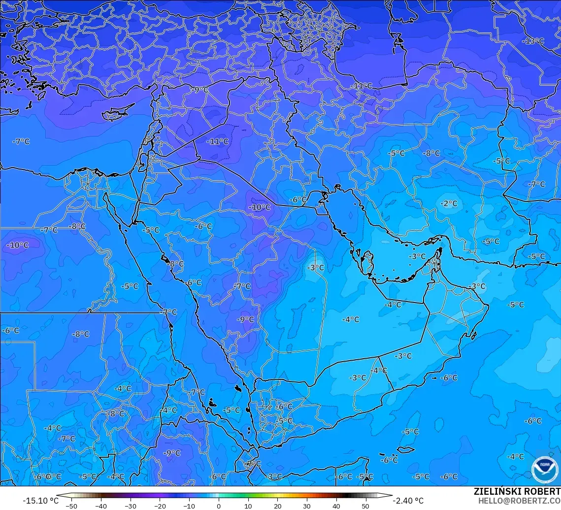 GFS modelo - Oriente Medio, Temperatura a 500 hPa