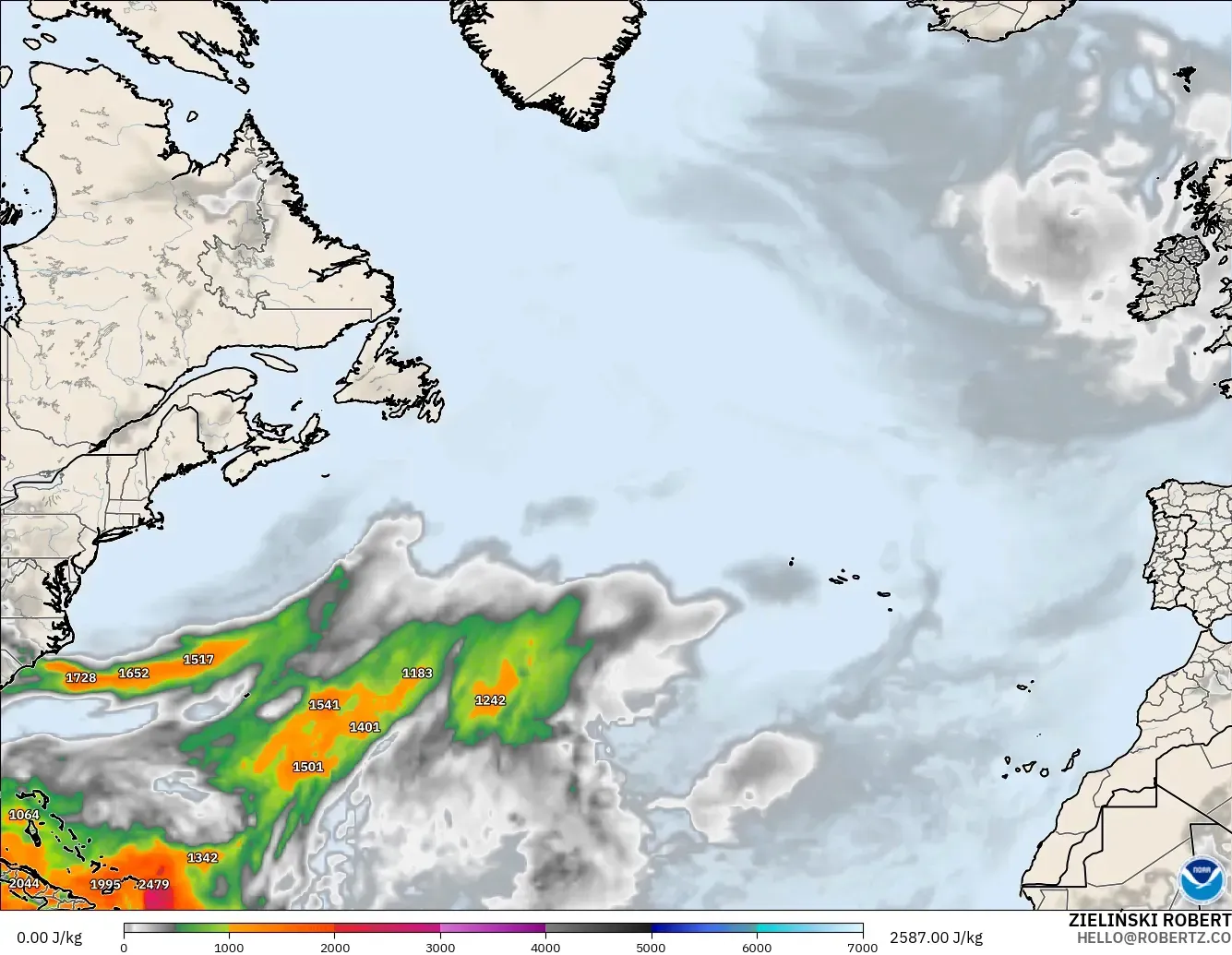 GFS modelo - Norte Atlántico, CAPE