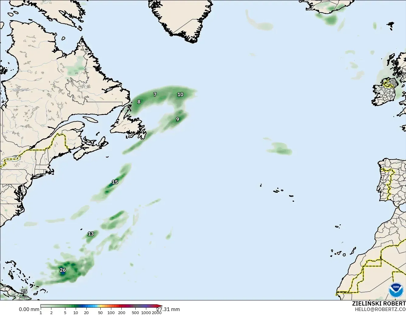GFS modelo - Norte Atlántico, Acumulación de precipitación