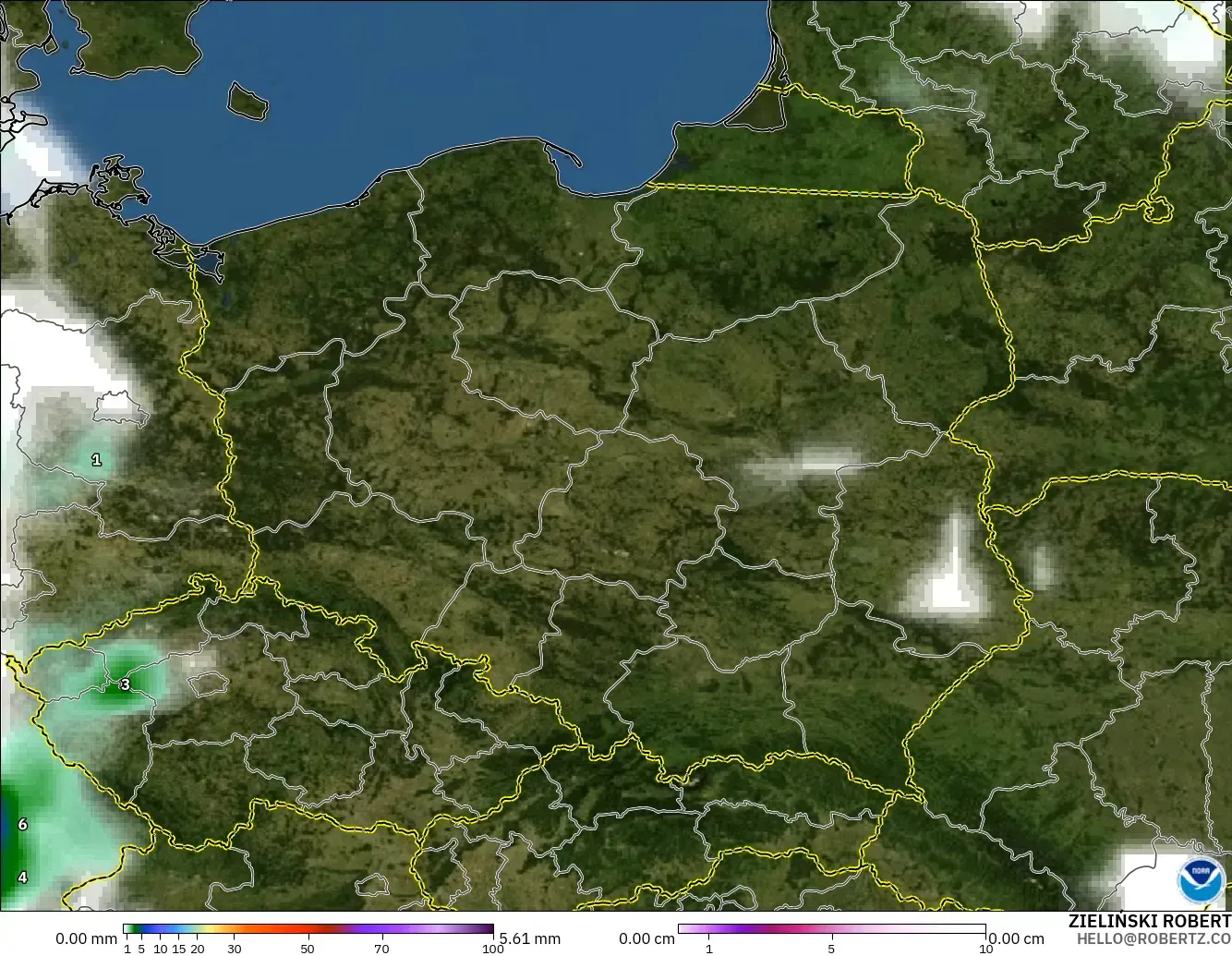 GFS modelo - Polonia, Precipitación, nubes y presión