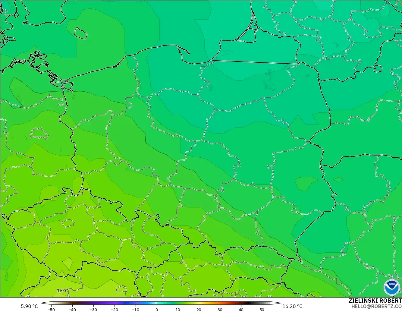 GFS modelo - Polonia, Temperatura a 850 hPa