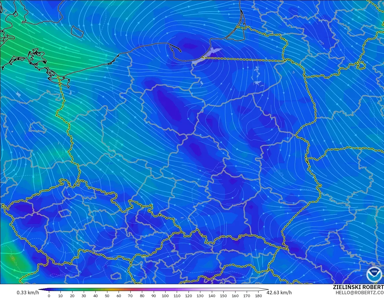 GFS modelo - Polonia, Viento a 10 m