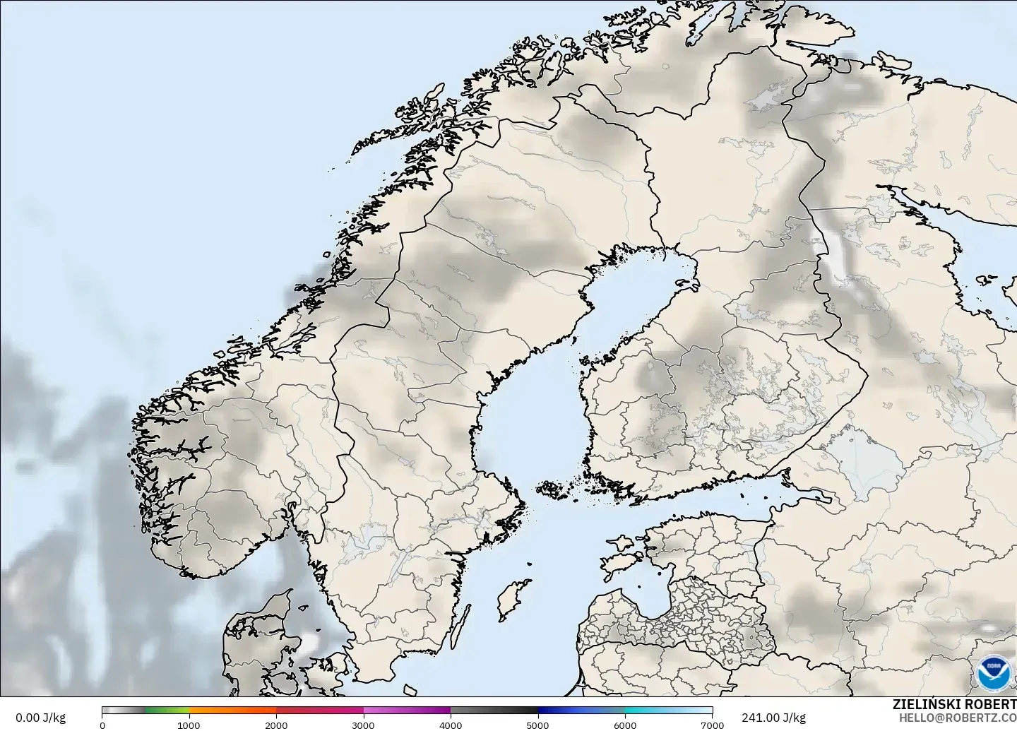 GFS modelo - Escandinavia, CAPE