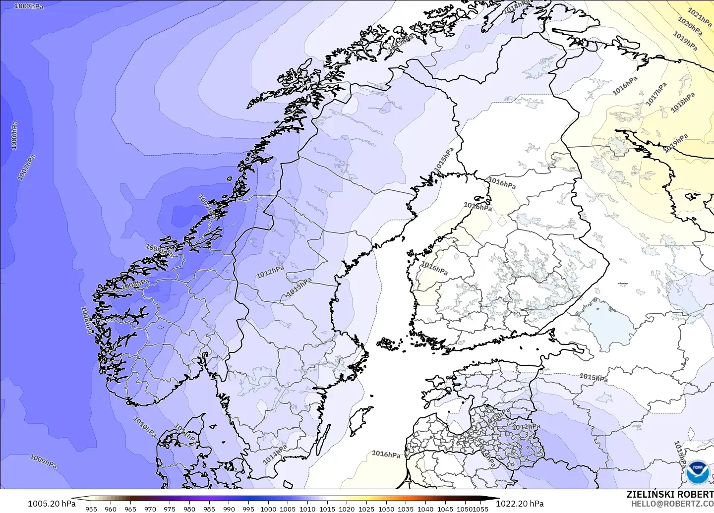 GFS modelo - Escandinavia, Presión