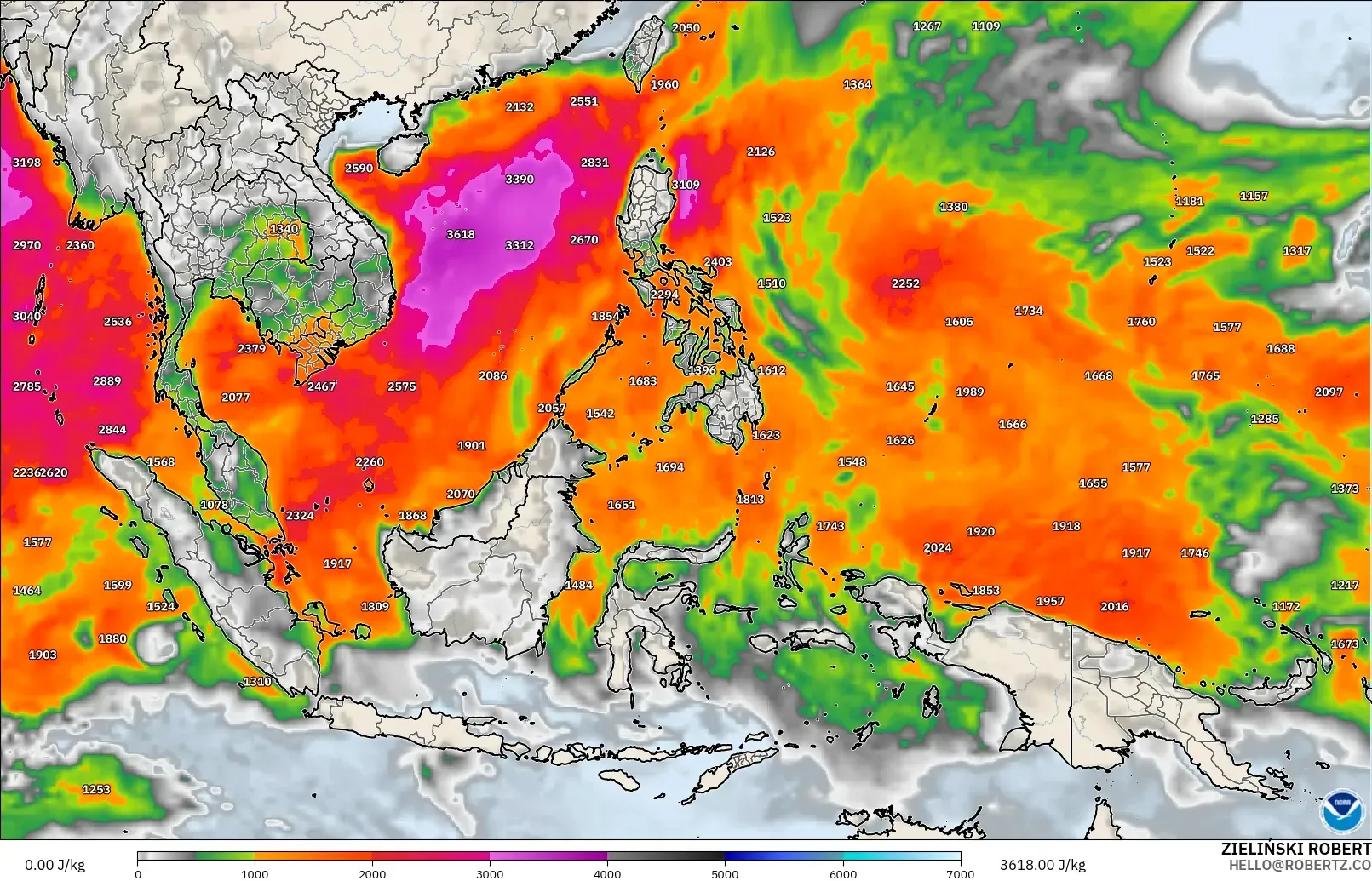 GFS modelo - Sudeste Asiático, CAPE