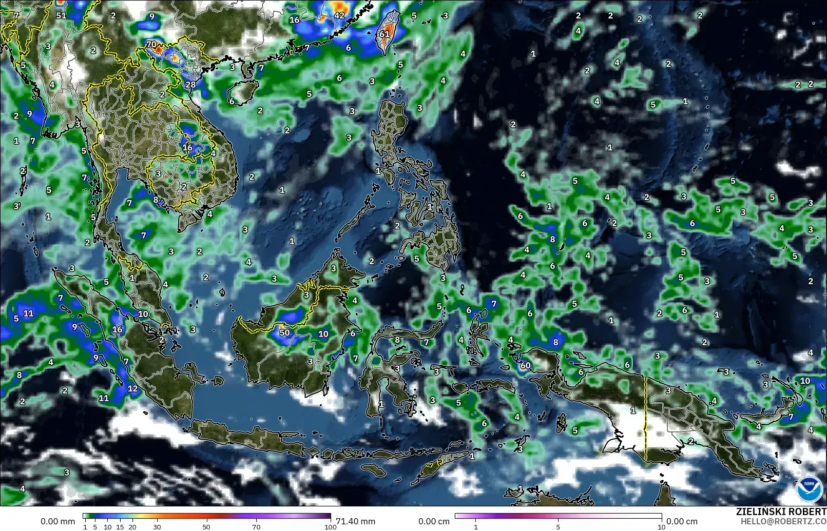 GFS modelo - Sudeste Asiático, Precipitación, nubes y presión