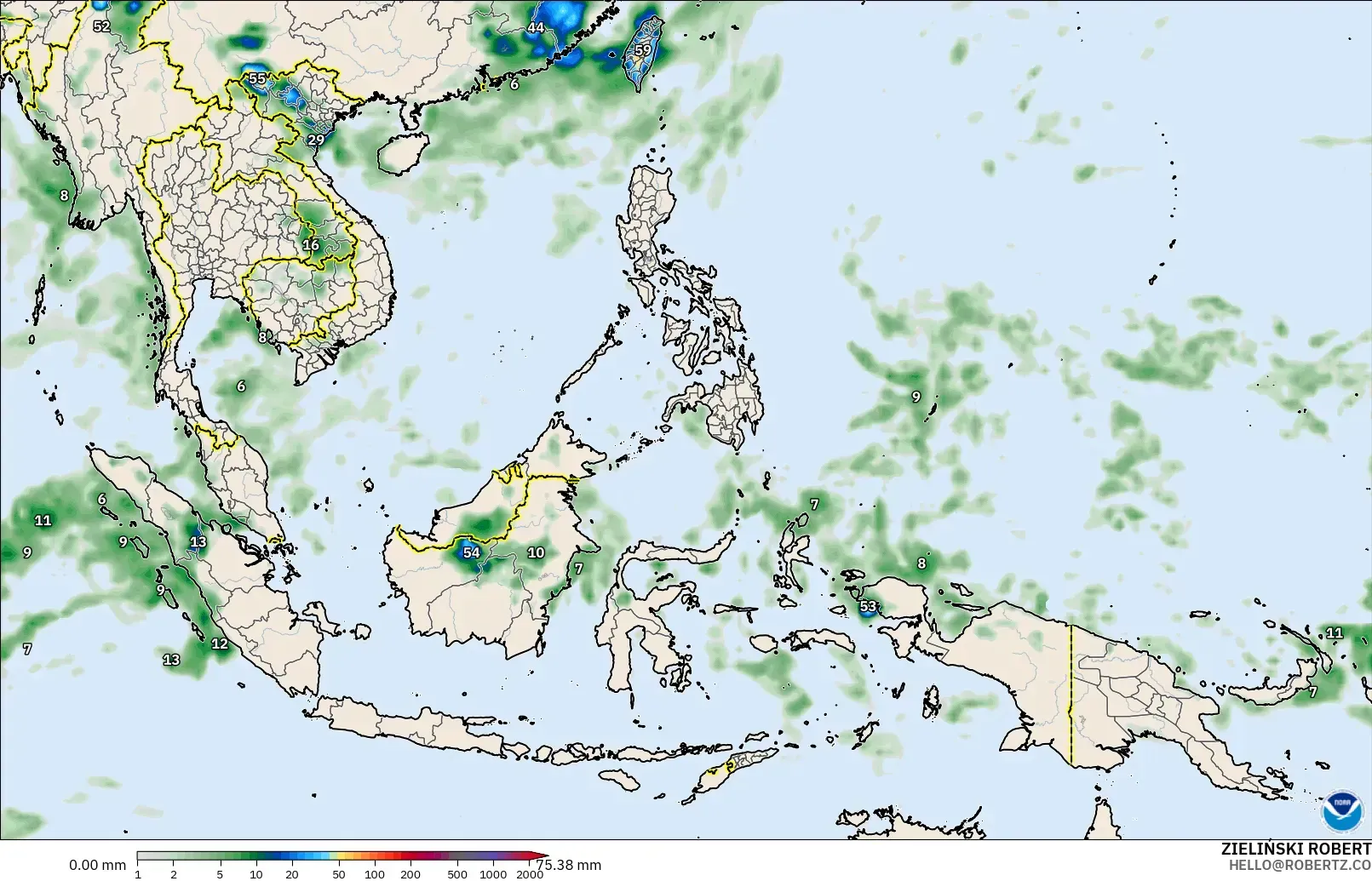 GFS modelo - Sudeste Asiático, Acumulación de precipitación