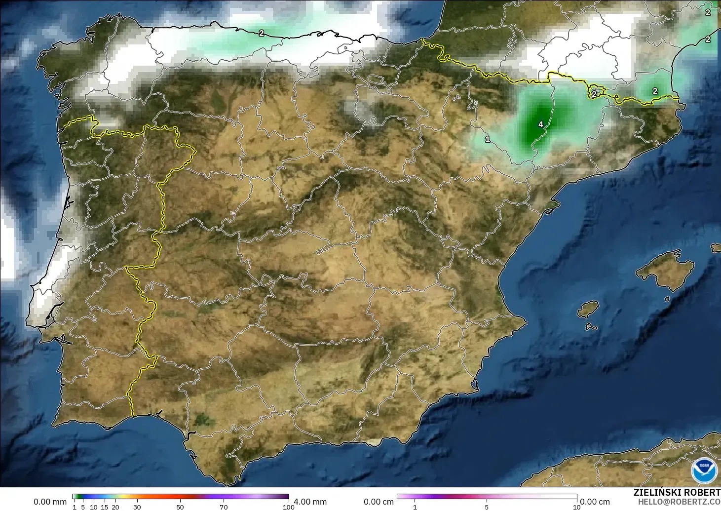 GFS modelo - España, Precipitación, nubes y presión