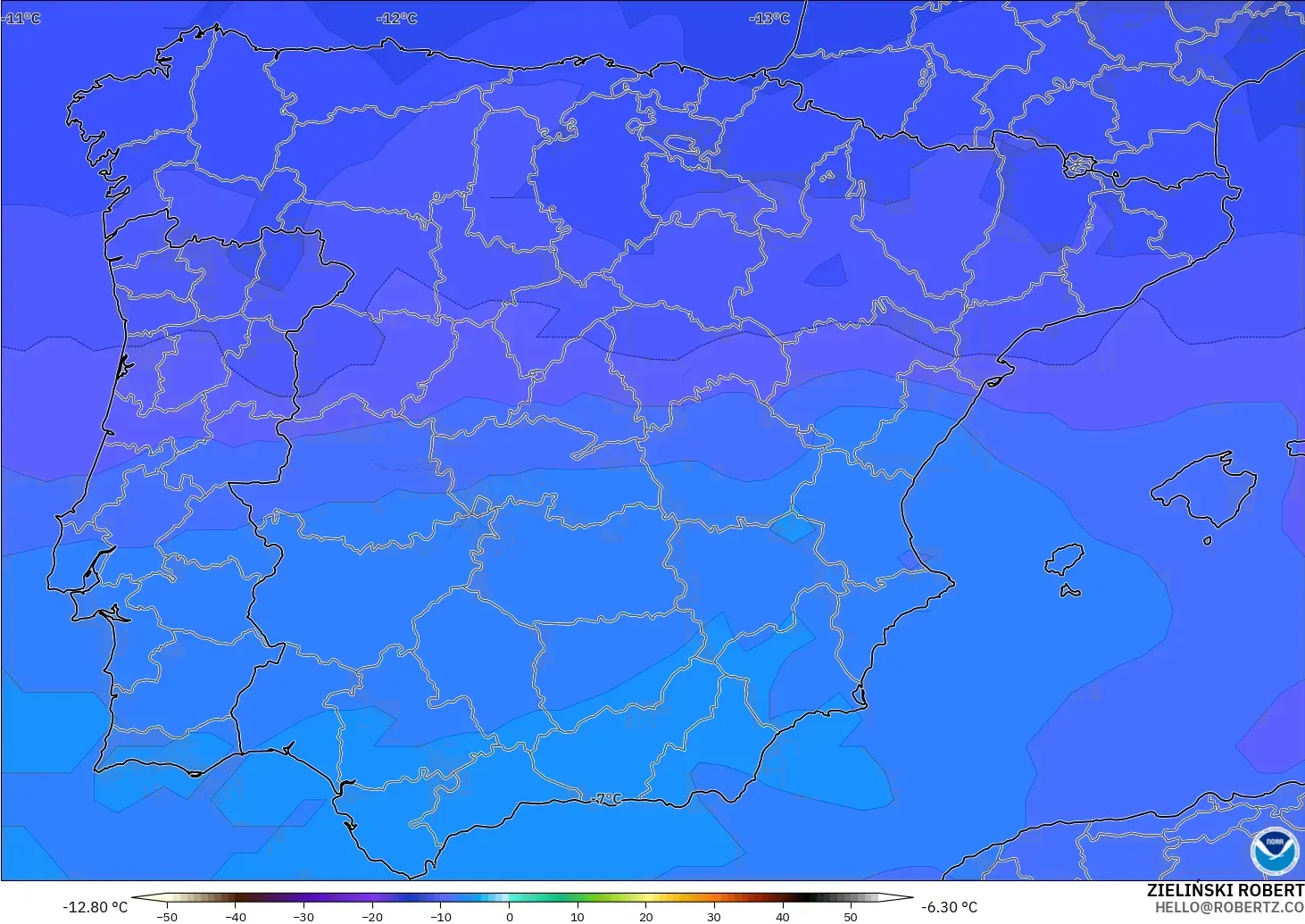 GFS modelo - España, Temperatura a 500 hPa