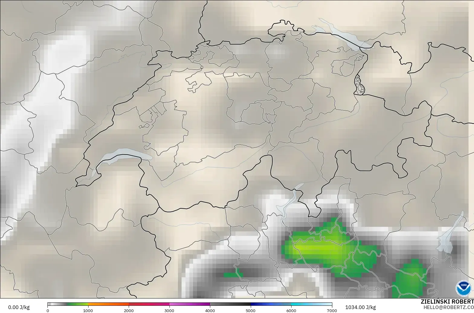 GFS modelo - Suiza, CAPE