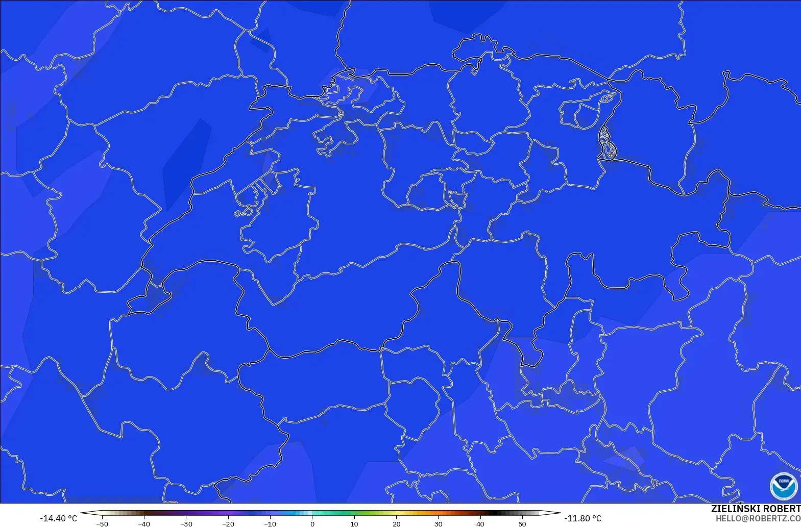 GFS modelo - Suiza, Temperatura a 500 hPa