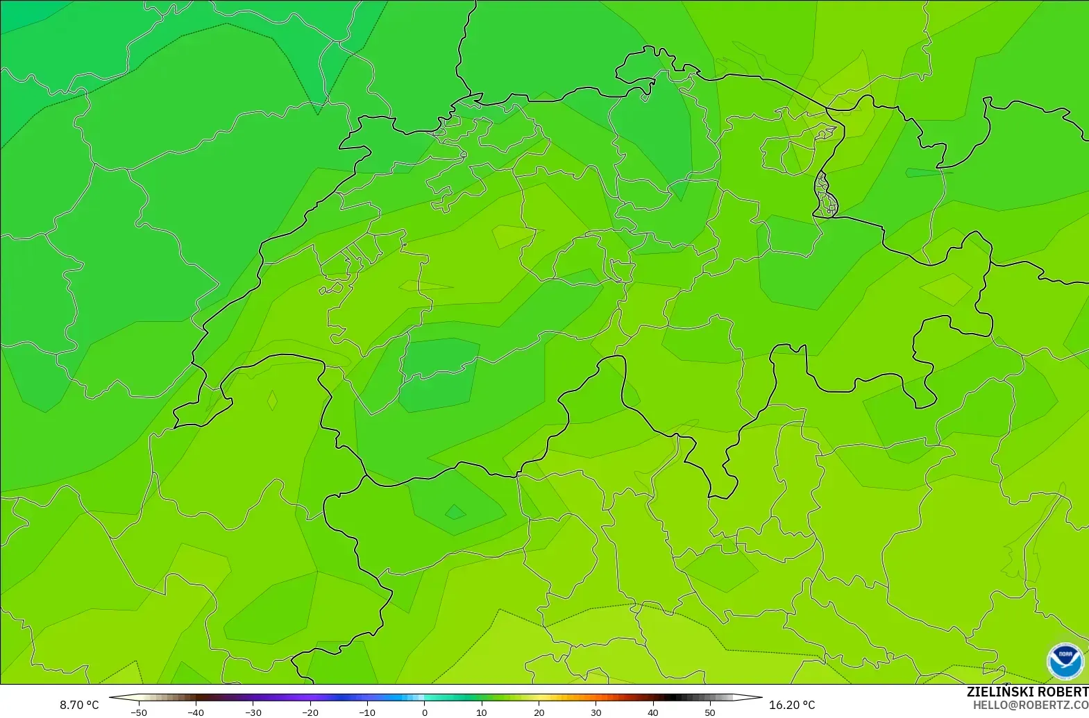 GFS modelo - Suiza, Temperatura a 850 hPa