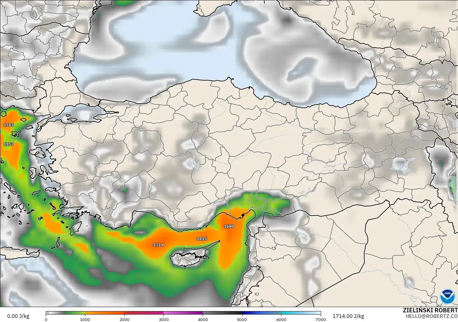 GFS modelo - Turquía, CAPE