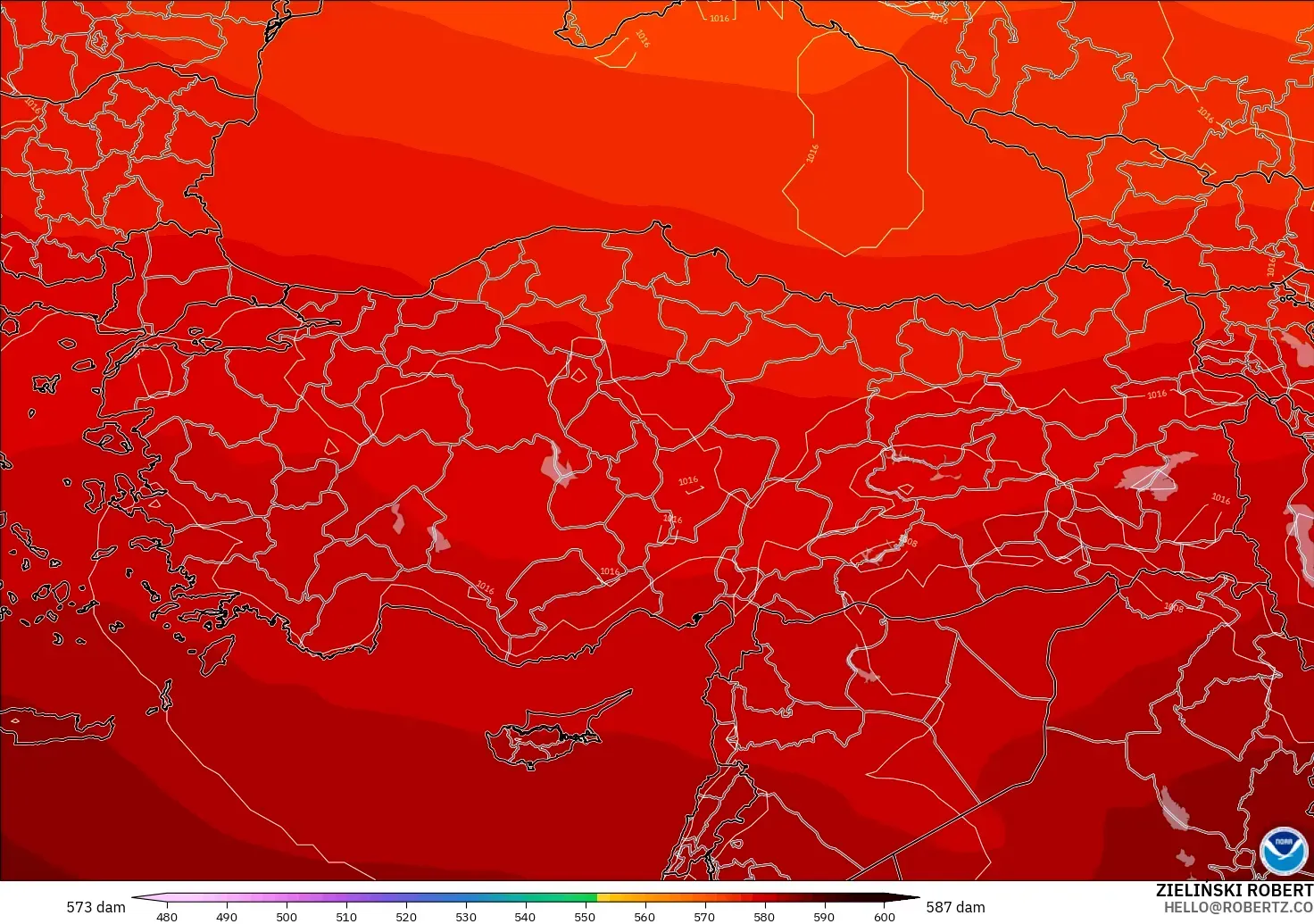 GFS modelo - Turquía, Altura geopotencial a 500 hPa